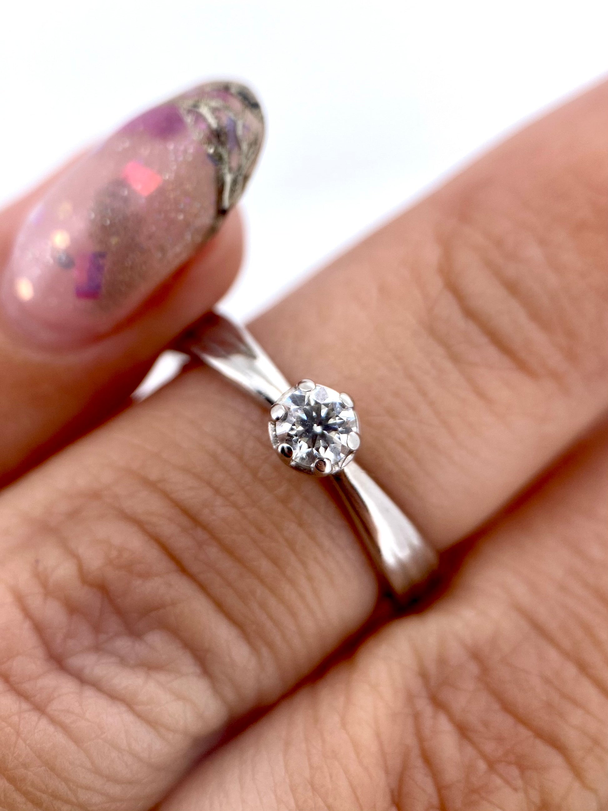 Oro Blanco 14k Redondo 0.17ct de Diamante Natural                                                  Anillo Compromiso OF2120