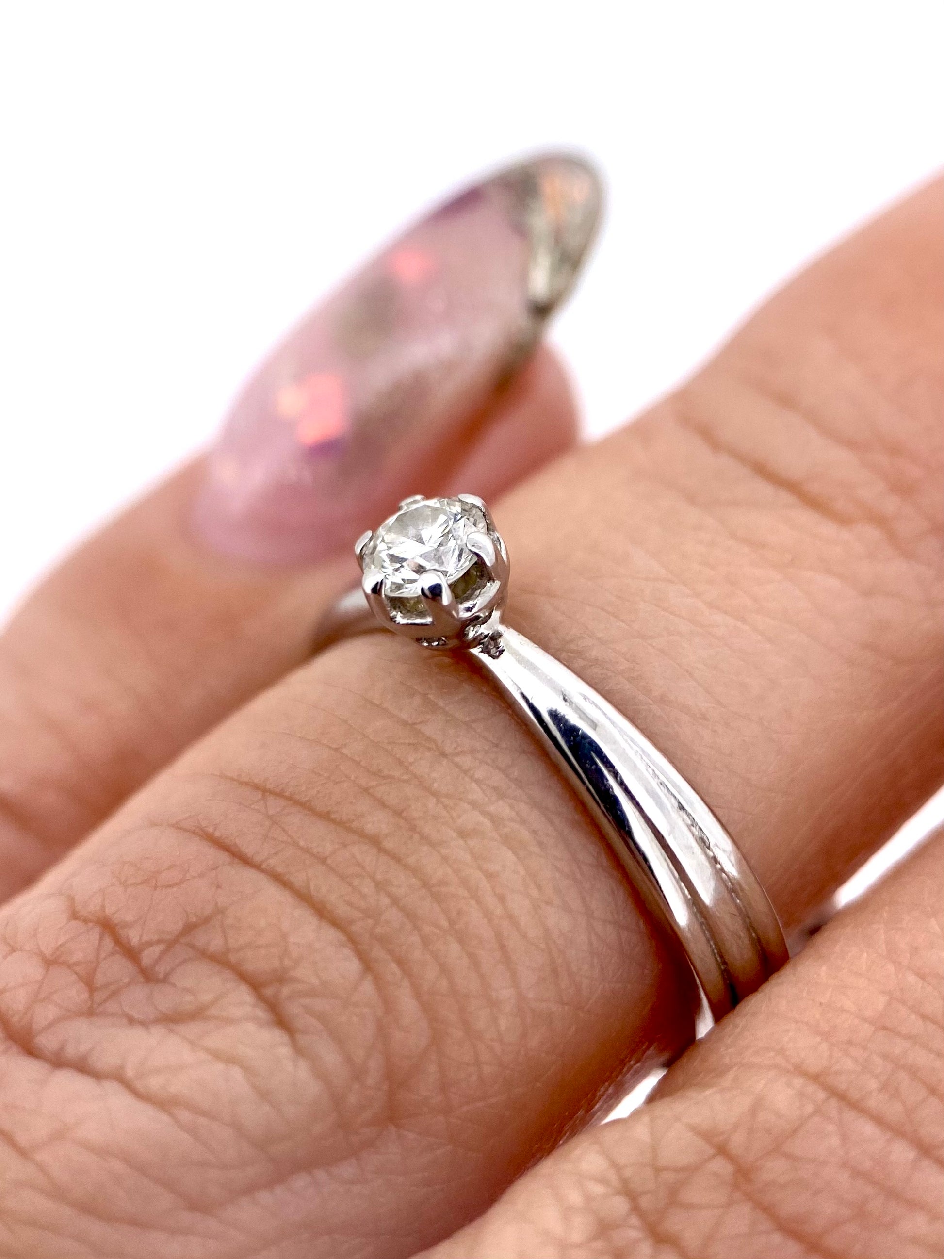 Oro Blanco 14k Redondo 0.17ct de Diamante Natural                                                  Anillo Compromiso OF2120