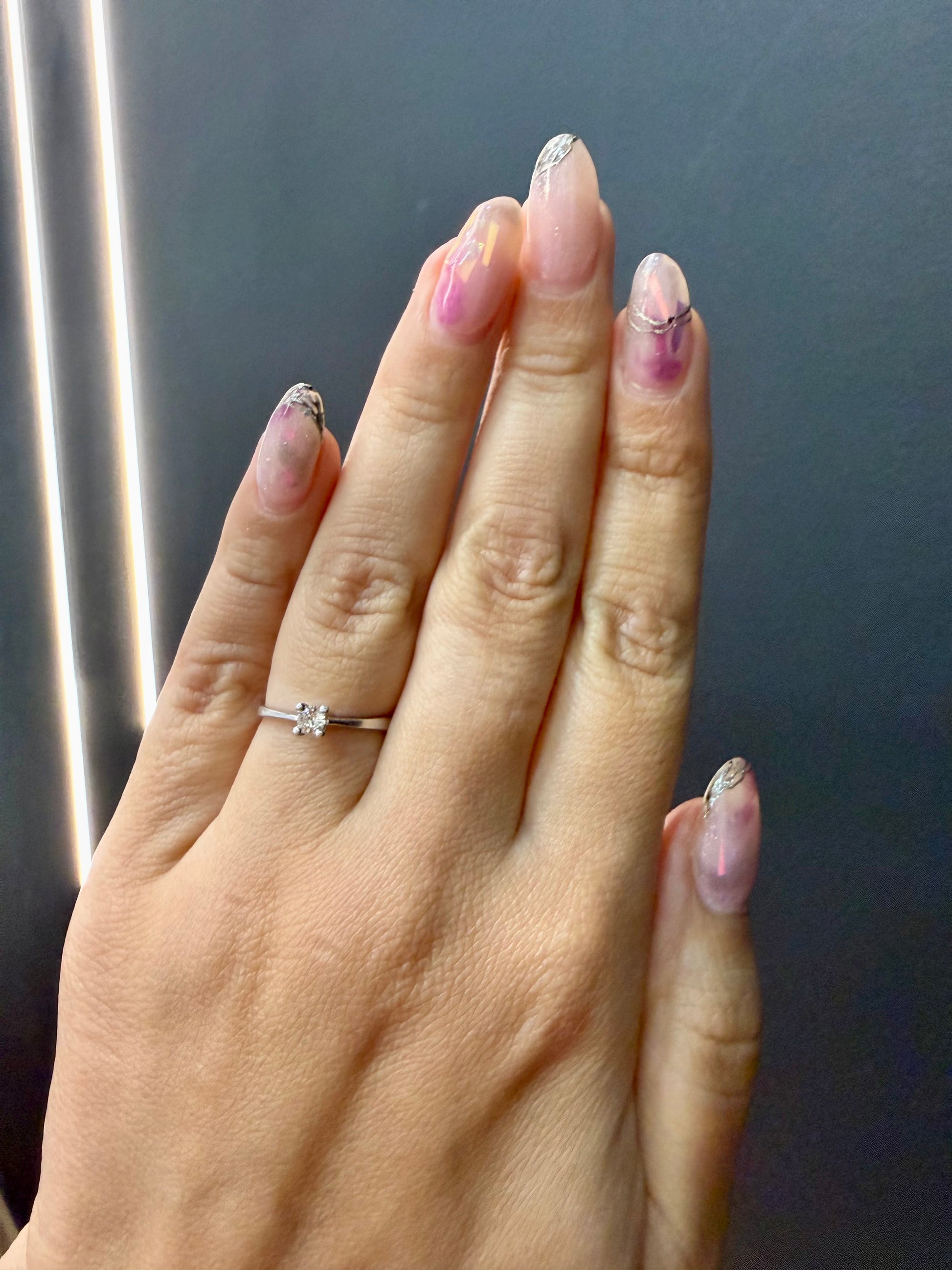 Oro Blanco 14k Redondo 0.11ct de Diamante Natural                                                  Anillo Compromiso OF1034