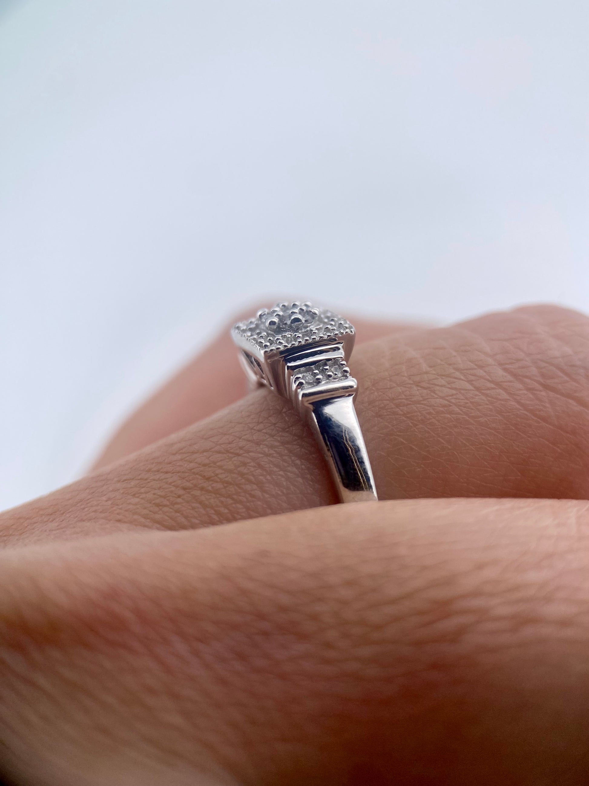 Oro Blanco 14k Princess 0.20ct de Diamantes Naturales                            Anillo Compromiso OF1418