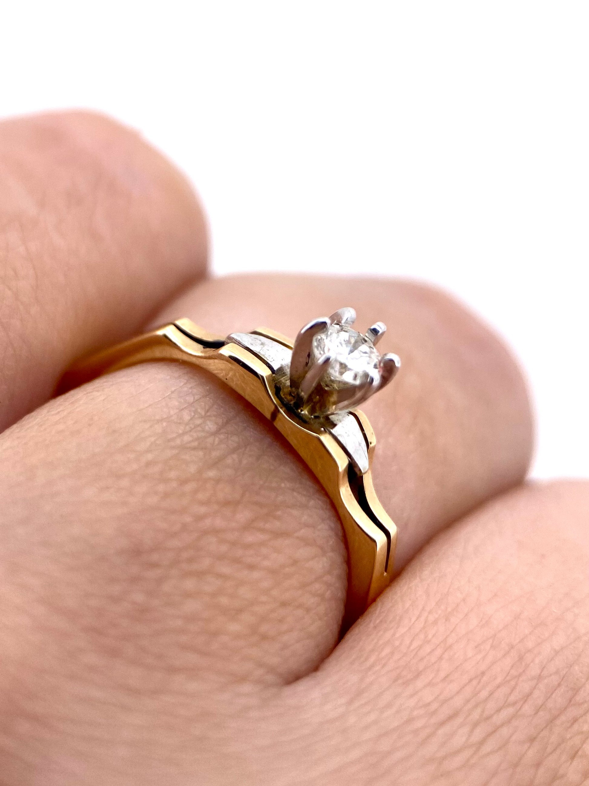 Oro Amarillo 14k Redondo 0.20ct de Diamante Natural                              Anillo Compromiso OF1851