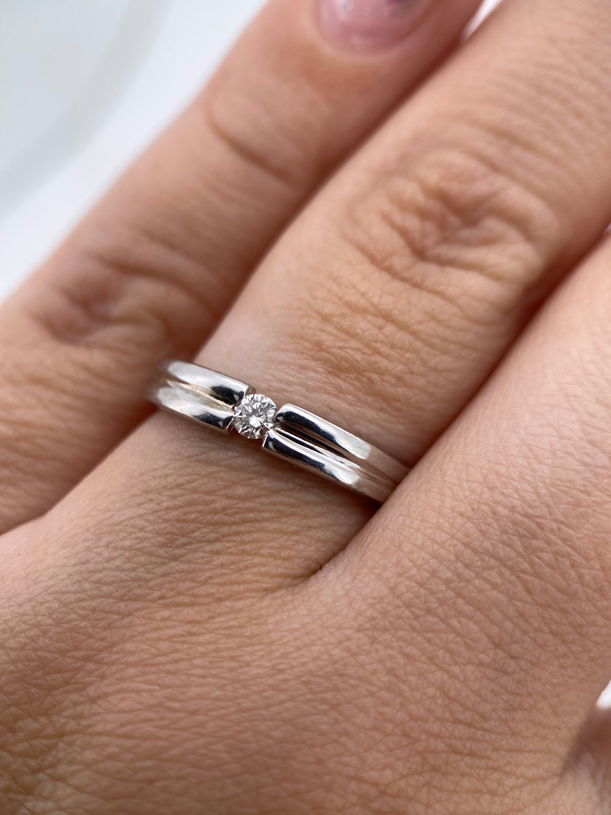 Oro Blanco 14k Redondo 0.12ct  de Diamantes Naturales                            Anillo Compromiso OF1214