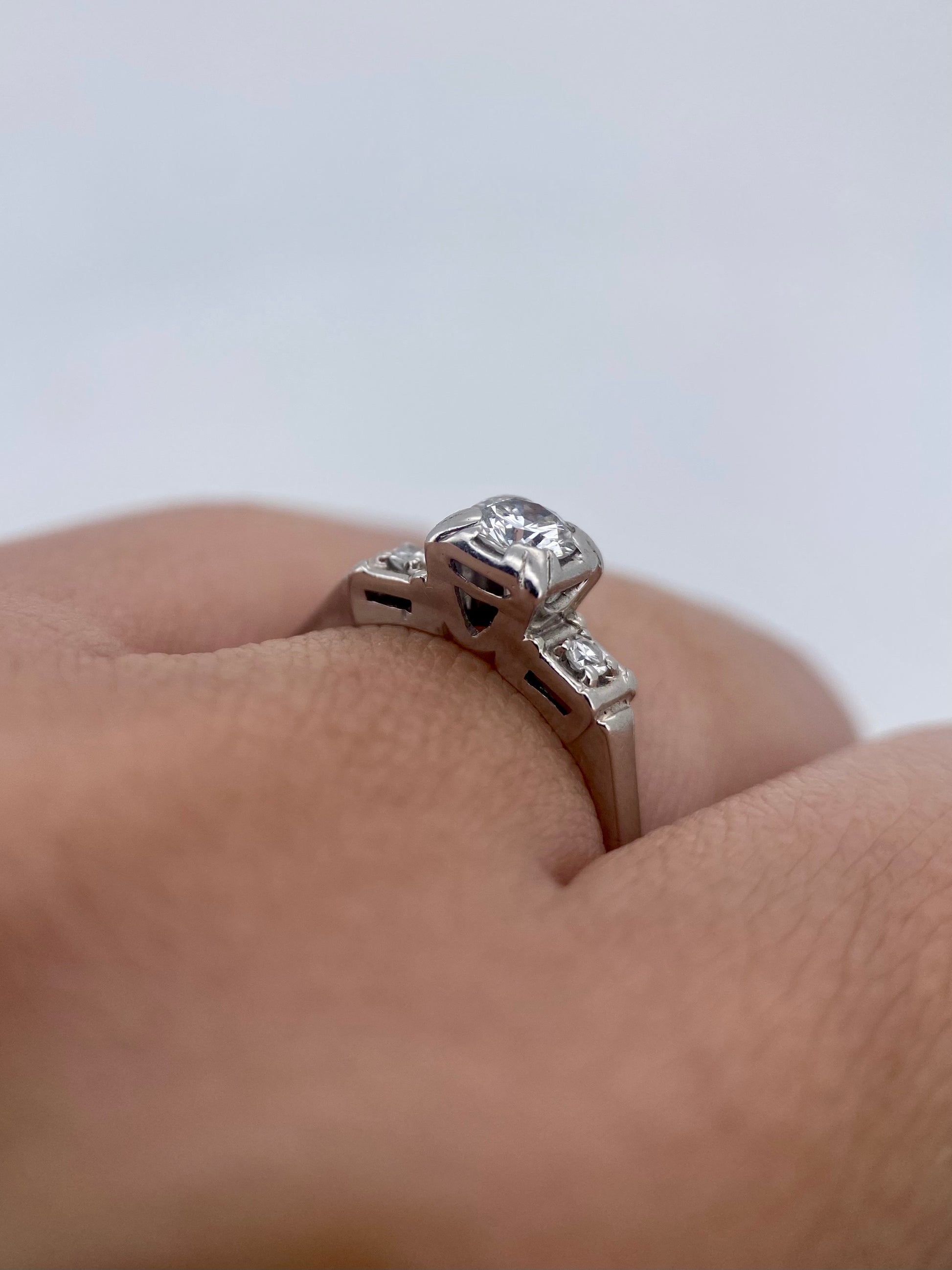 Oro Blanco 14k Princess 0.20ct +0.04ct L de Diamantes Naturales                            Anillo Compromiso OF1888