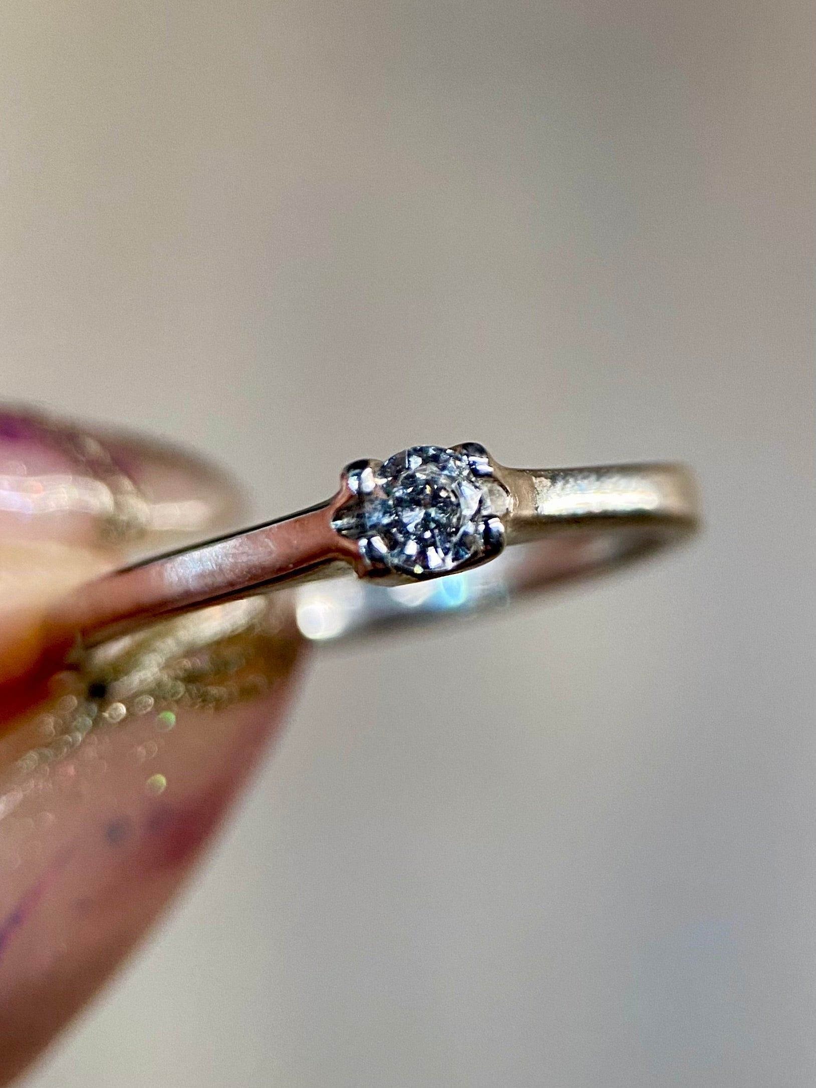 Oro Blanco 14k Redondo 0.12ct de Diamante Natural                                                  Anillo Compromiso OF1915