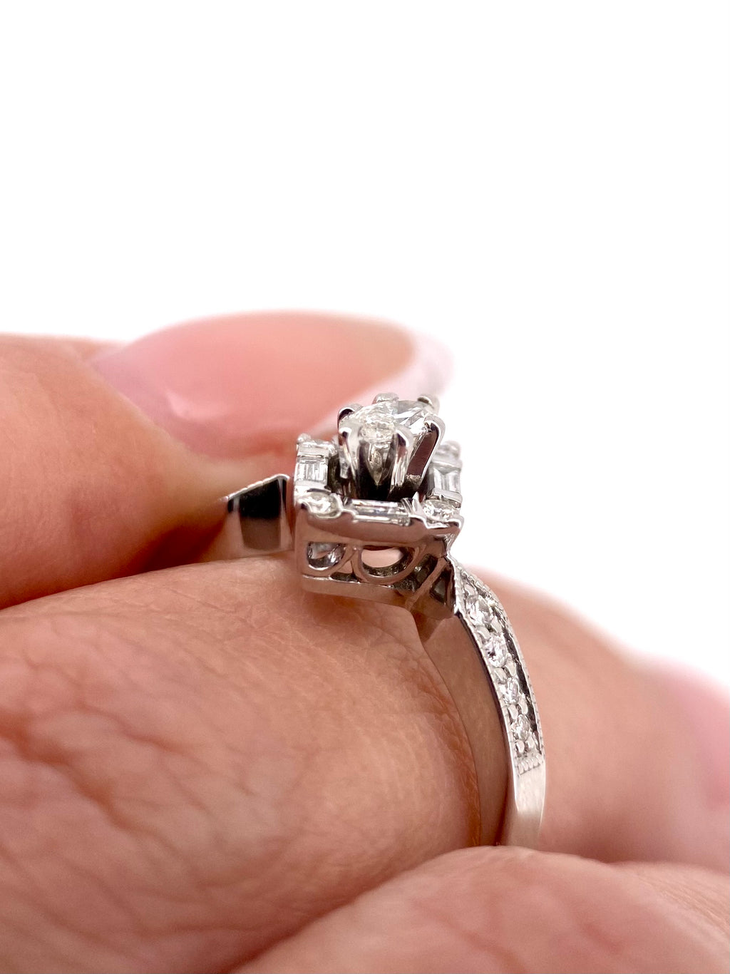 Oro Blanco 14k Marquise 0.14ct + 0.12L de Diamantes Naturales                            Anillo Compromiso OF2297