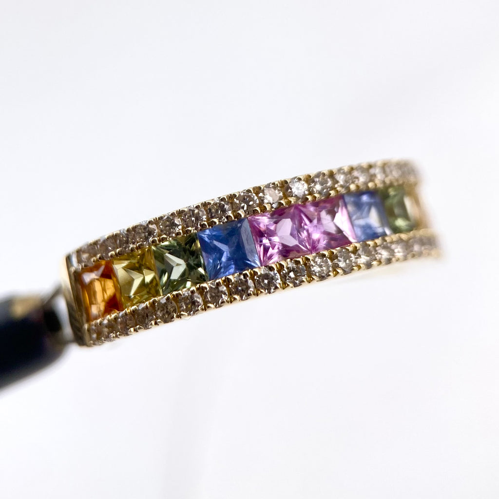 Oro Amarillo 14k Princess 1.60ct + 0.40ct de Diamantes y Zafiros Naturales Churumbela OF2317