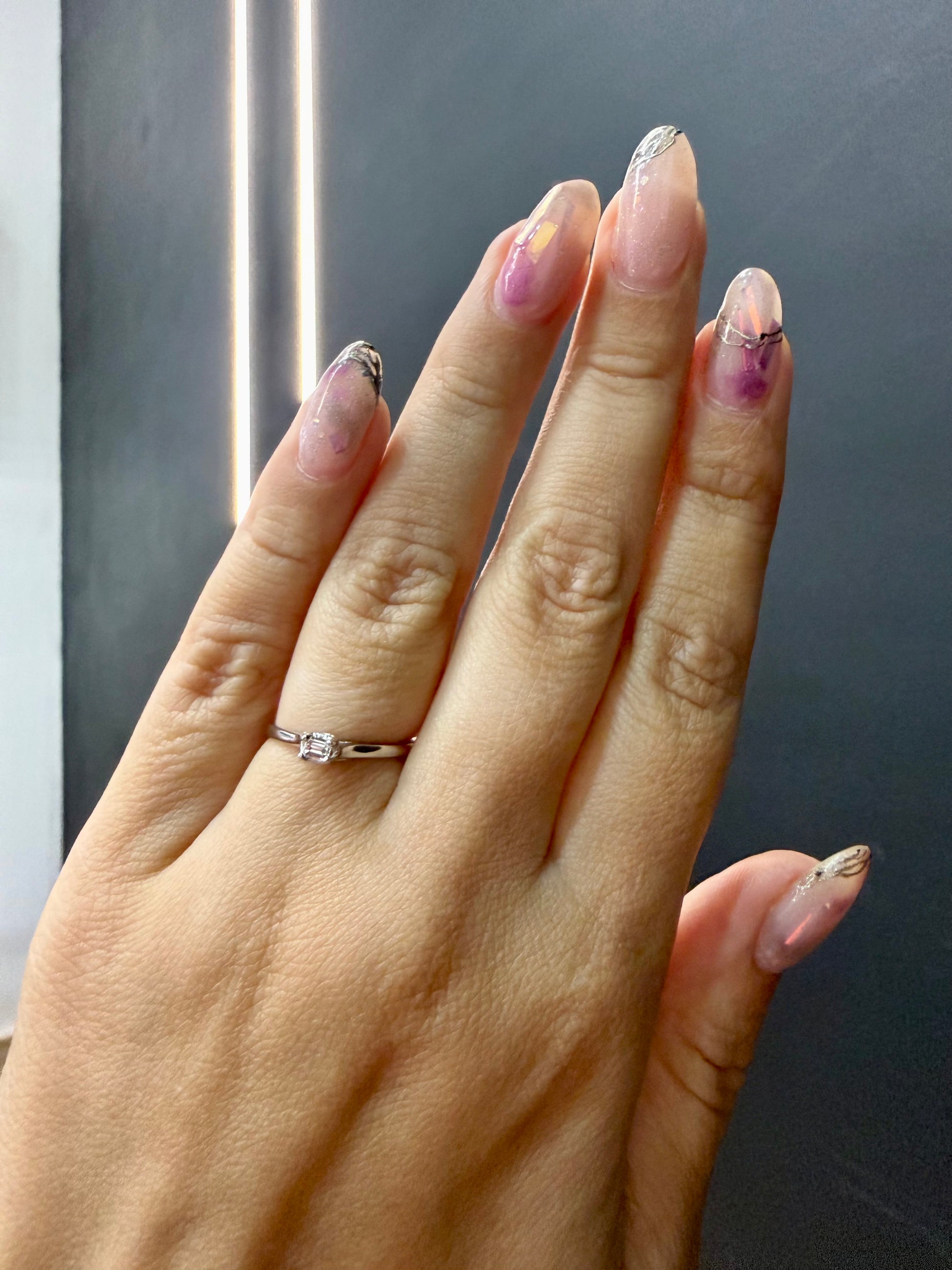 Oro Blanco 14k Esmeralda 0.09ct de Diamante Natural                                                  Anillo Compromiso OF1994