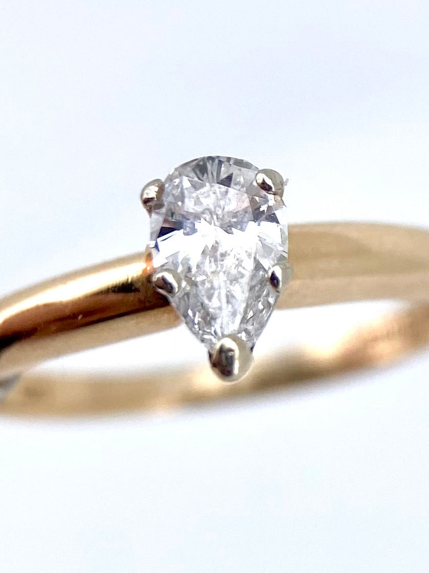 Oro Amarillo 14k Pera 0.45ct de Diamante Natural                              Anillo Compromiso OF1835