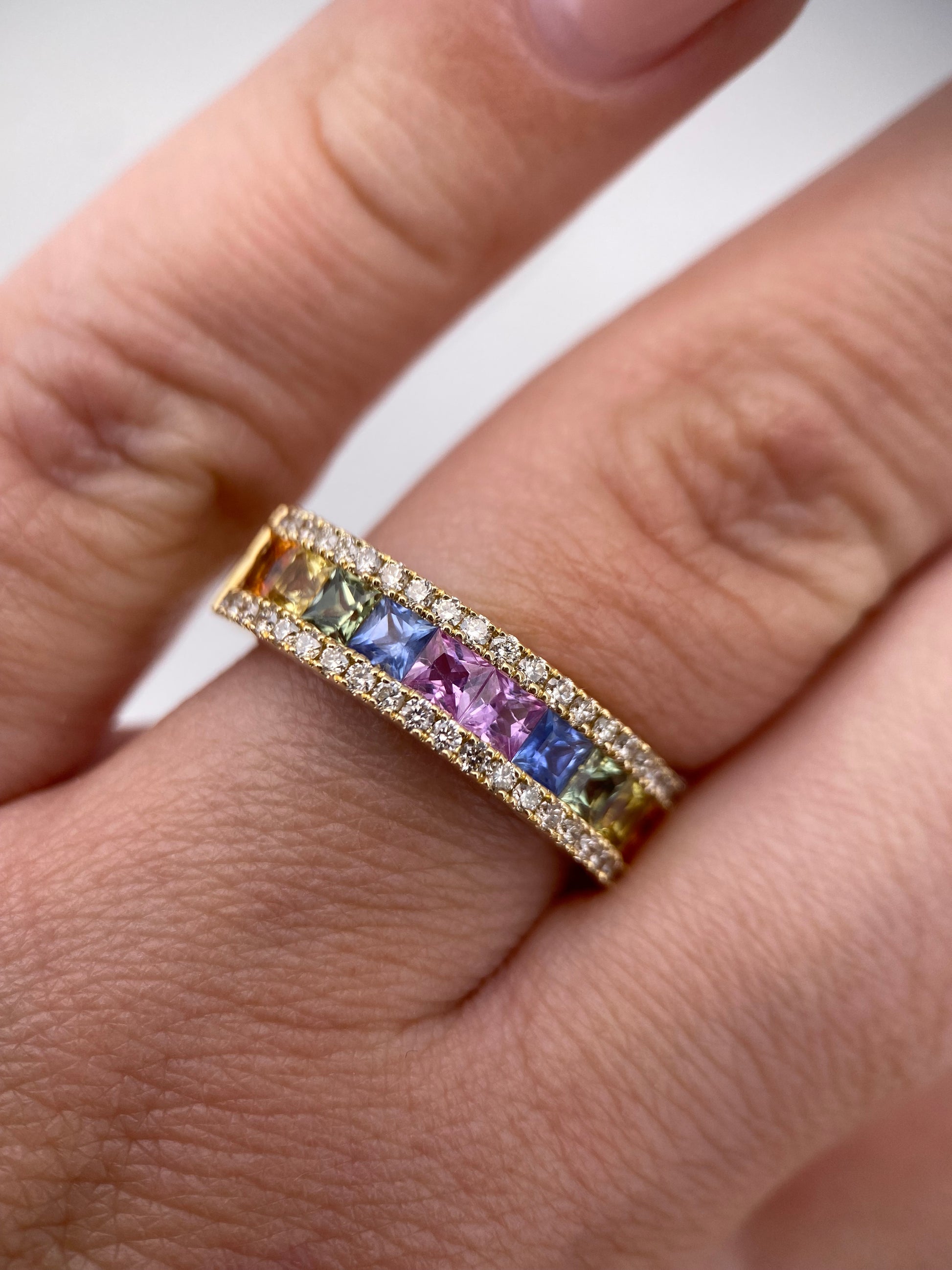 Oro Amarillo 14k Princess 1.60ct + 0.40ct de Diamantes y Zafiros Naturales Churumbela OF2317