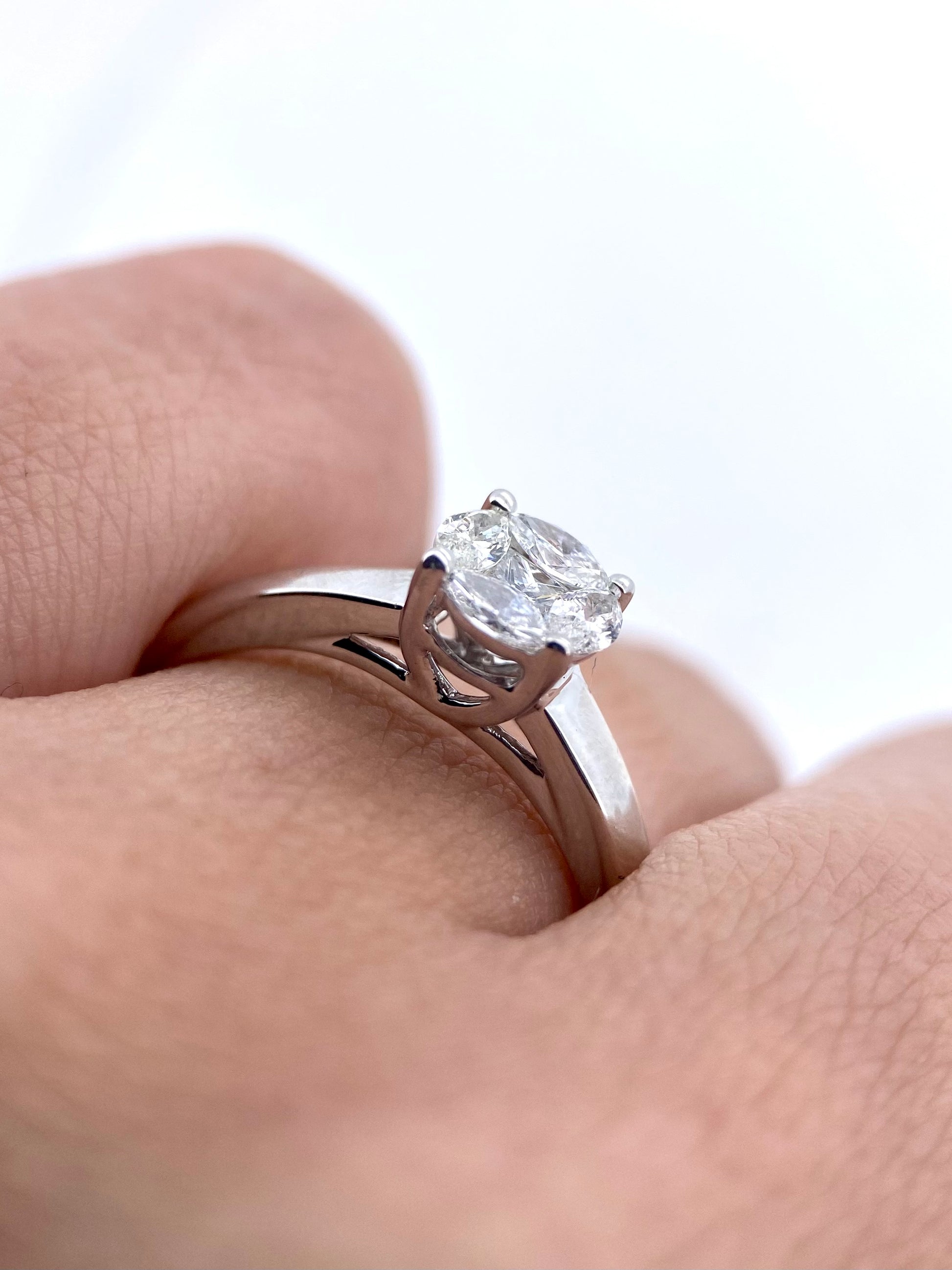 Oro Blanco 14k Redondo 0.25ct de Diamantes Naturales                            Anillo Compromiso OF2331