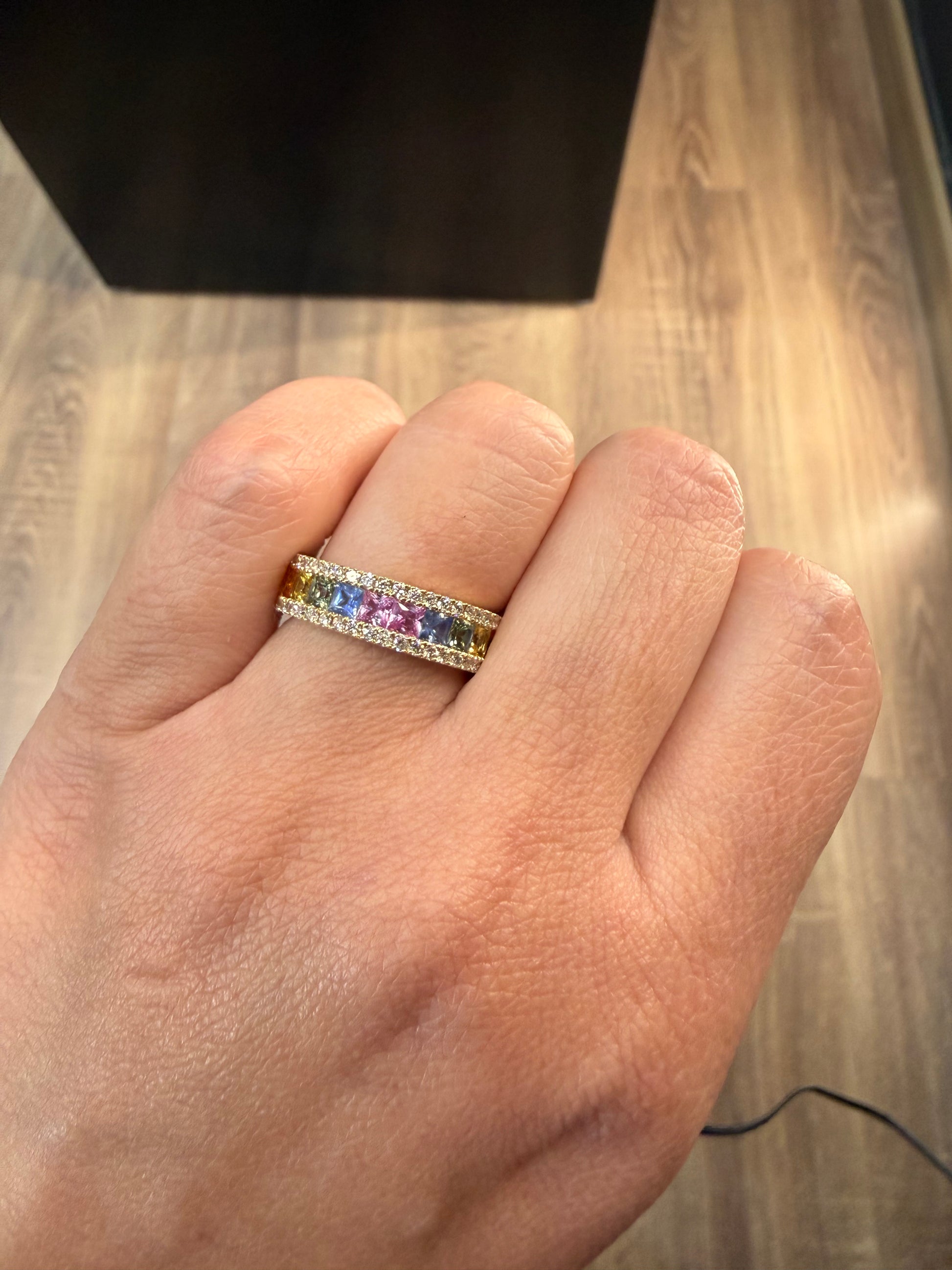 Oro Amarillo 14k Princess 1.60ct + 0.40ct de Diamantes y Zafiros Naturales Churumbela OF2317