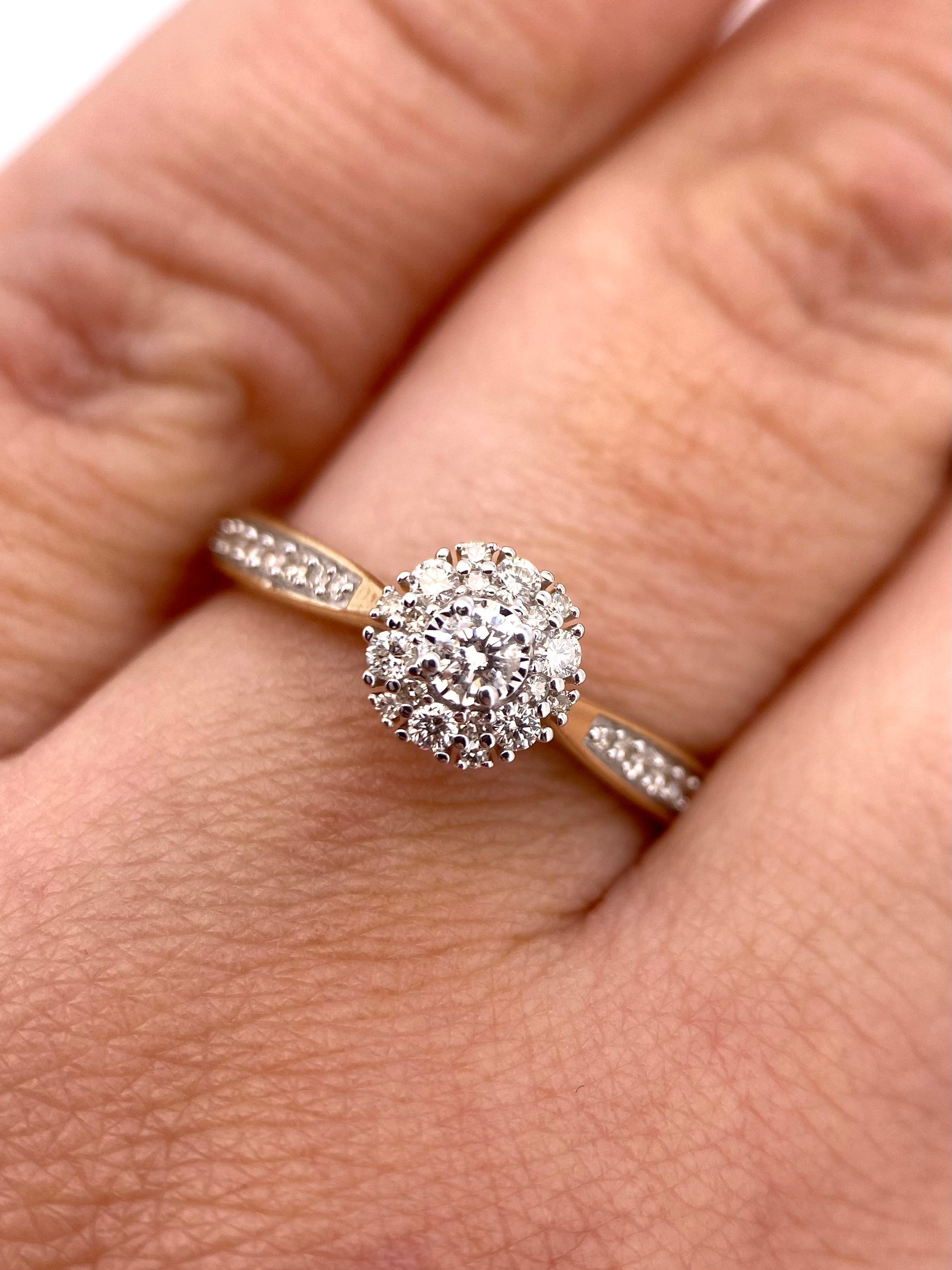 Oro Amarillo 14k Redondo 0.33ct de Diamantes Naturales                            Anillo Compromiso OF2292