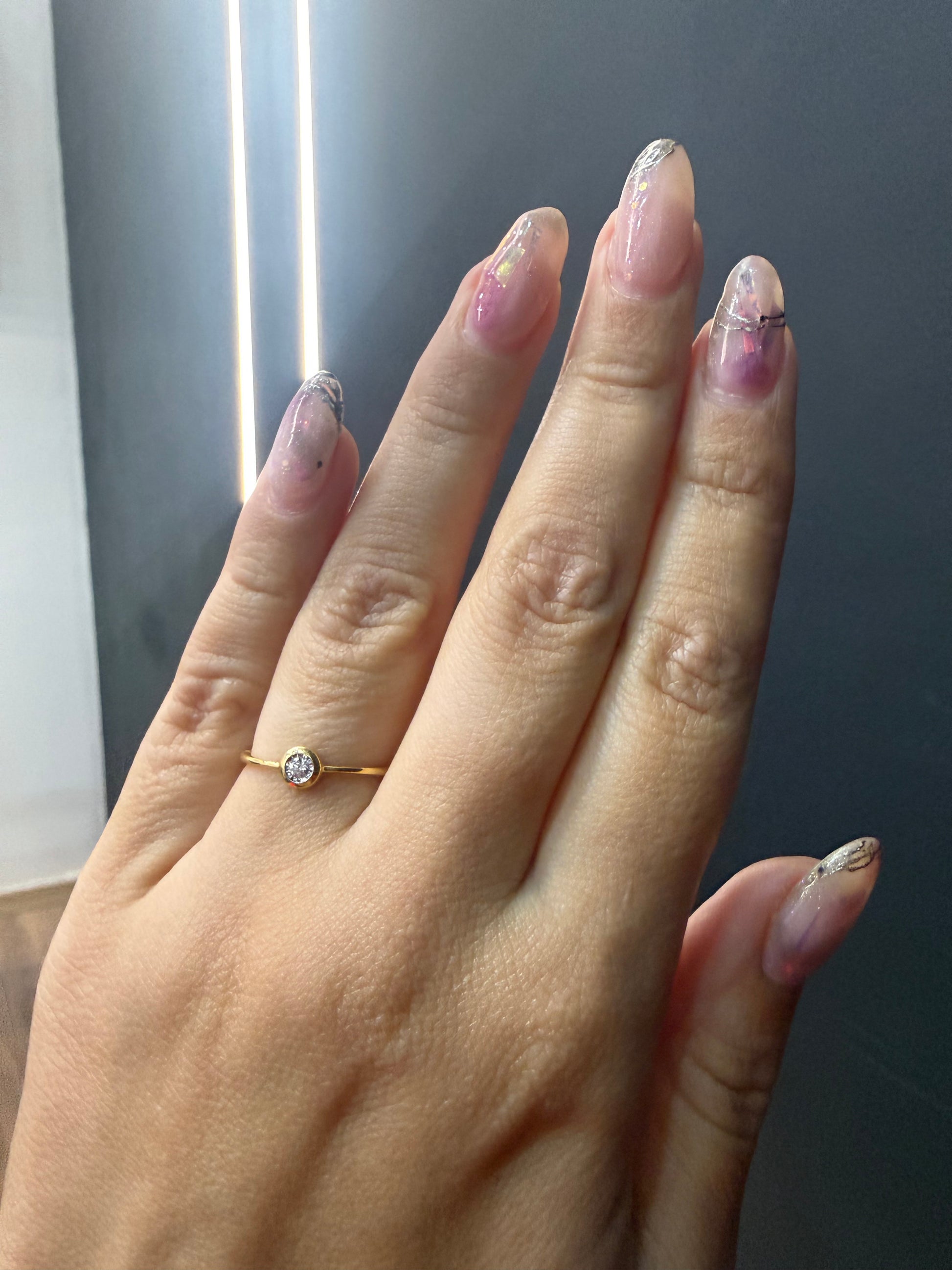 Oro Amarillo 14k Redondo 0.06ct de Diamante Natural                           Anillo Compromiso OF2053