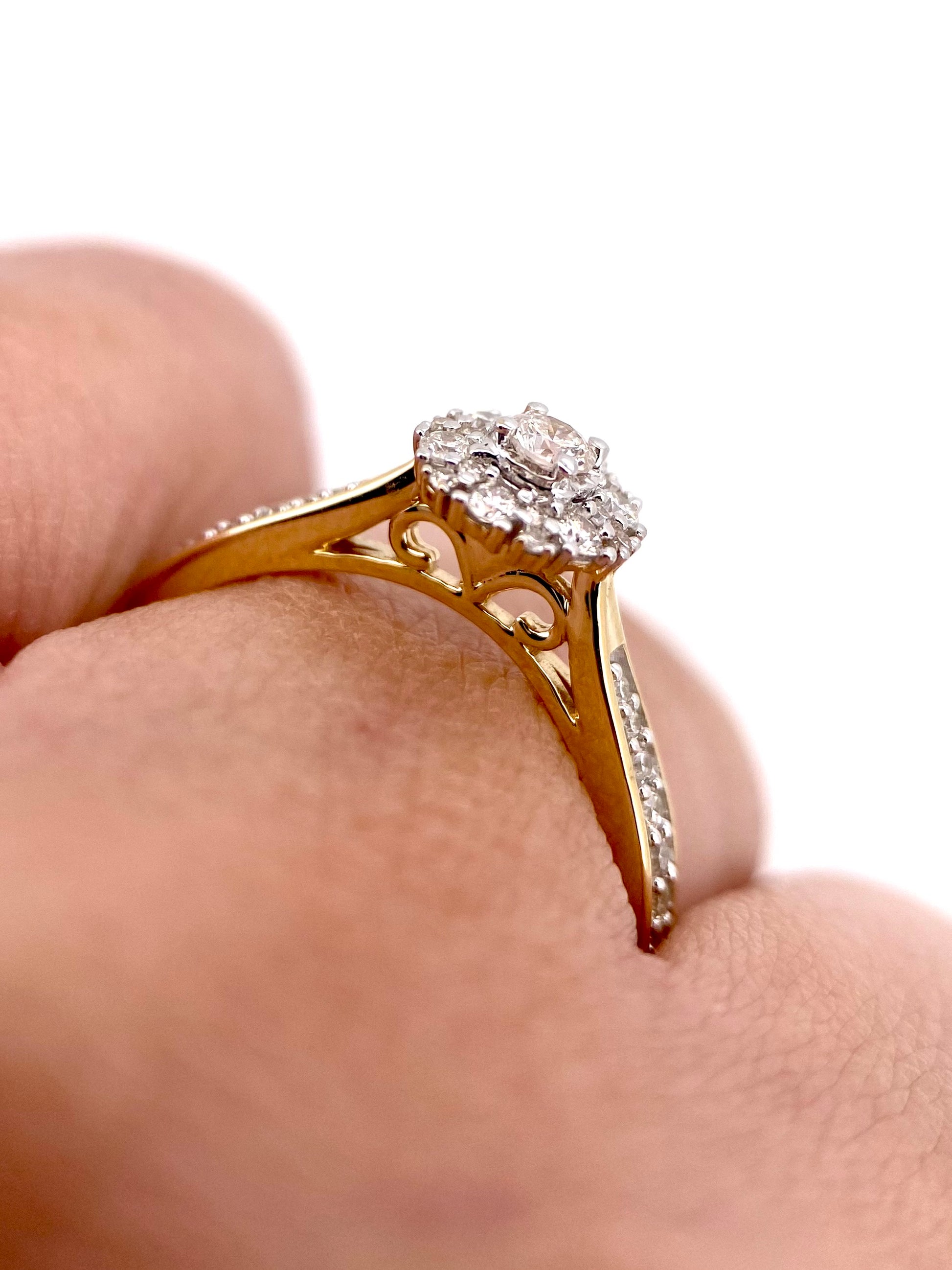 Oro Amarillo 14k Redondo 0.33ct de Diamantes Naturales                            Anillo Compromiso OF2292