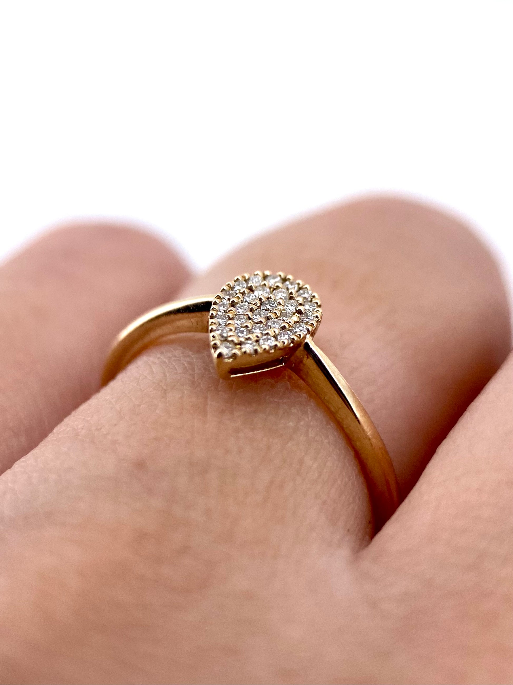 Oro Amarillo 14k Pera 0.15ct de Diamantes Naturales                            Anillo Compromiso OF2119