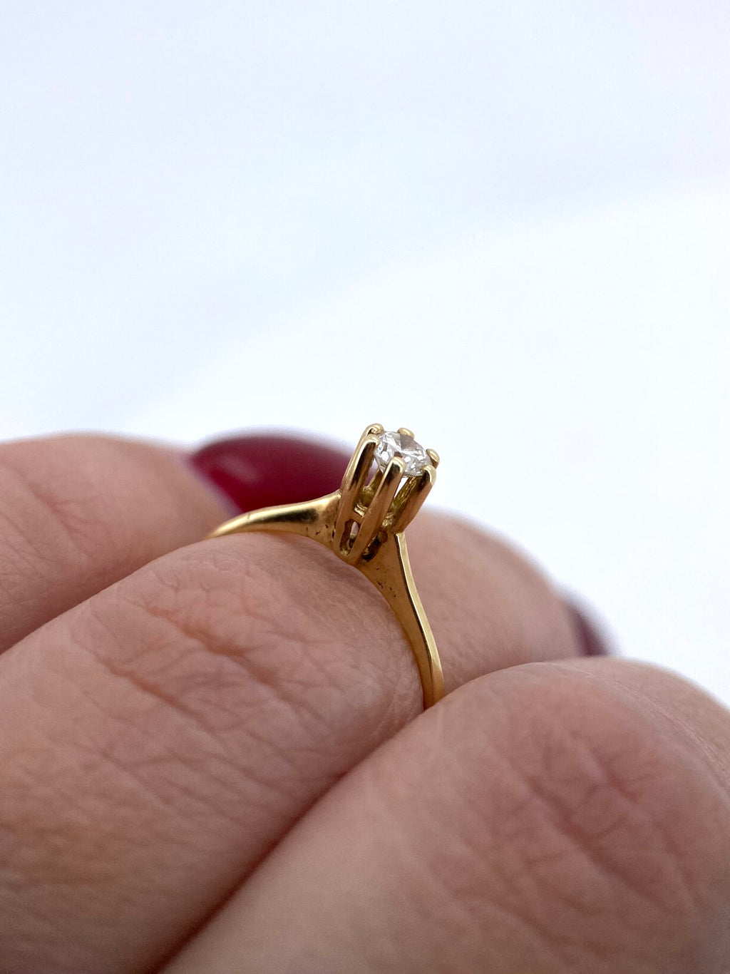 Oro Amarillo 14k Redondo 0.16ct de Diamante Natural                              Anillo Compromiso OF1706