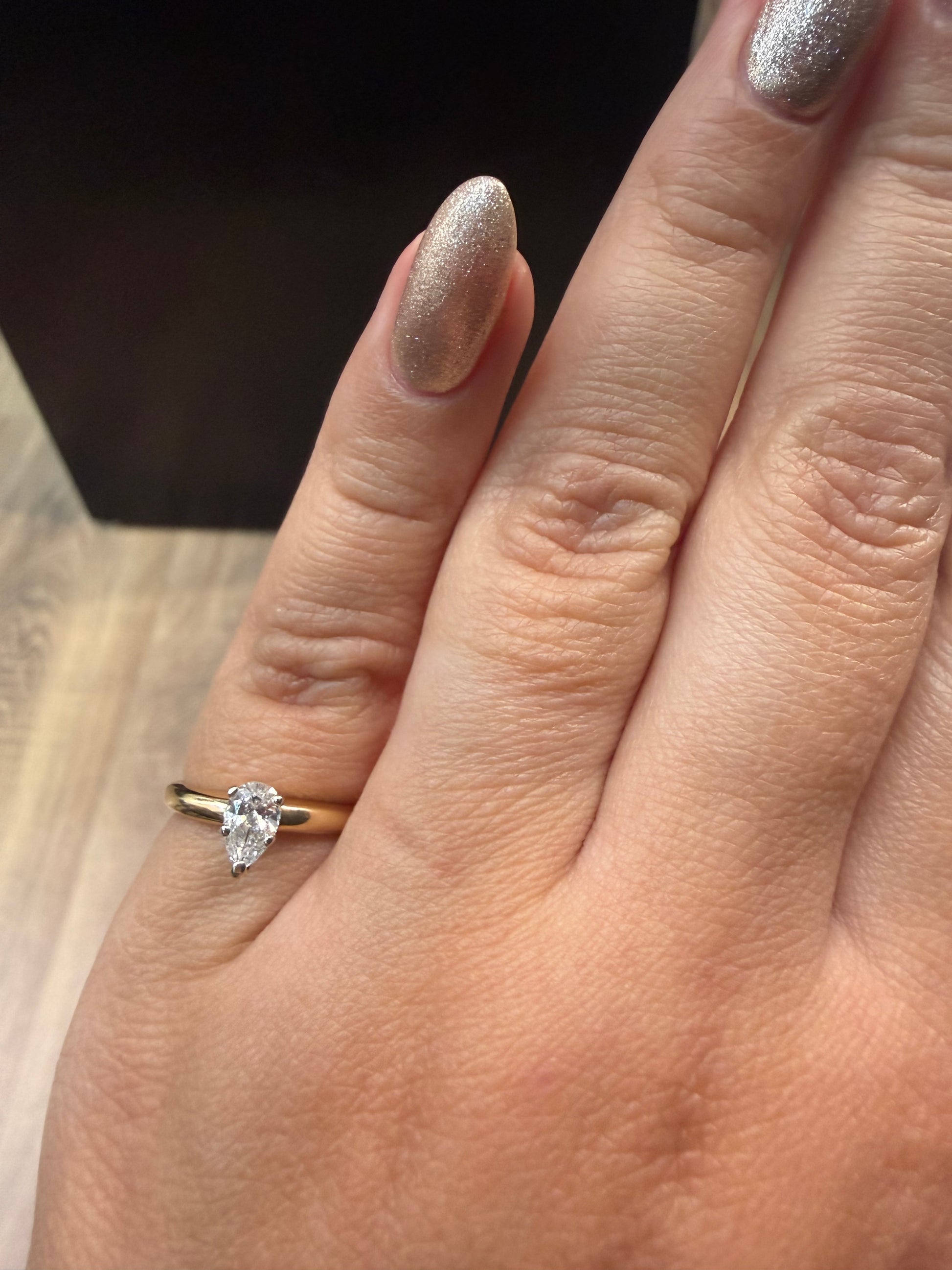 Oro Amarillo 14k Pera 0.45ct de Diamante Natural                              Anillo Compromiso OF1835