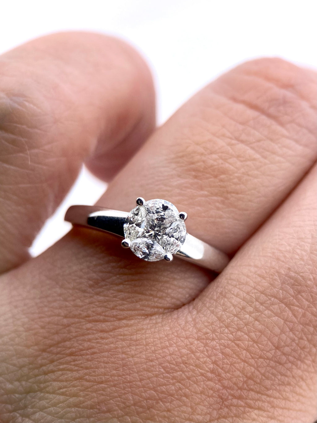 Oro Blanco 14k Redondo 0.25ct de Diamantes Naturales                            Anillo Compromiso OF2331