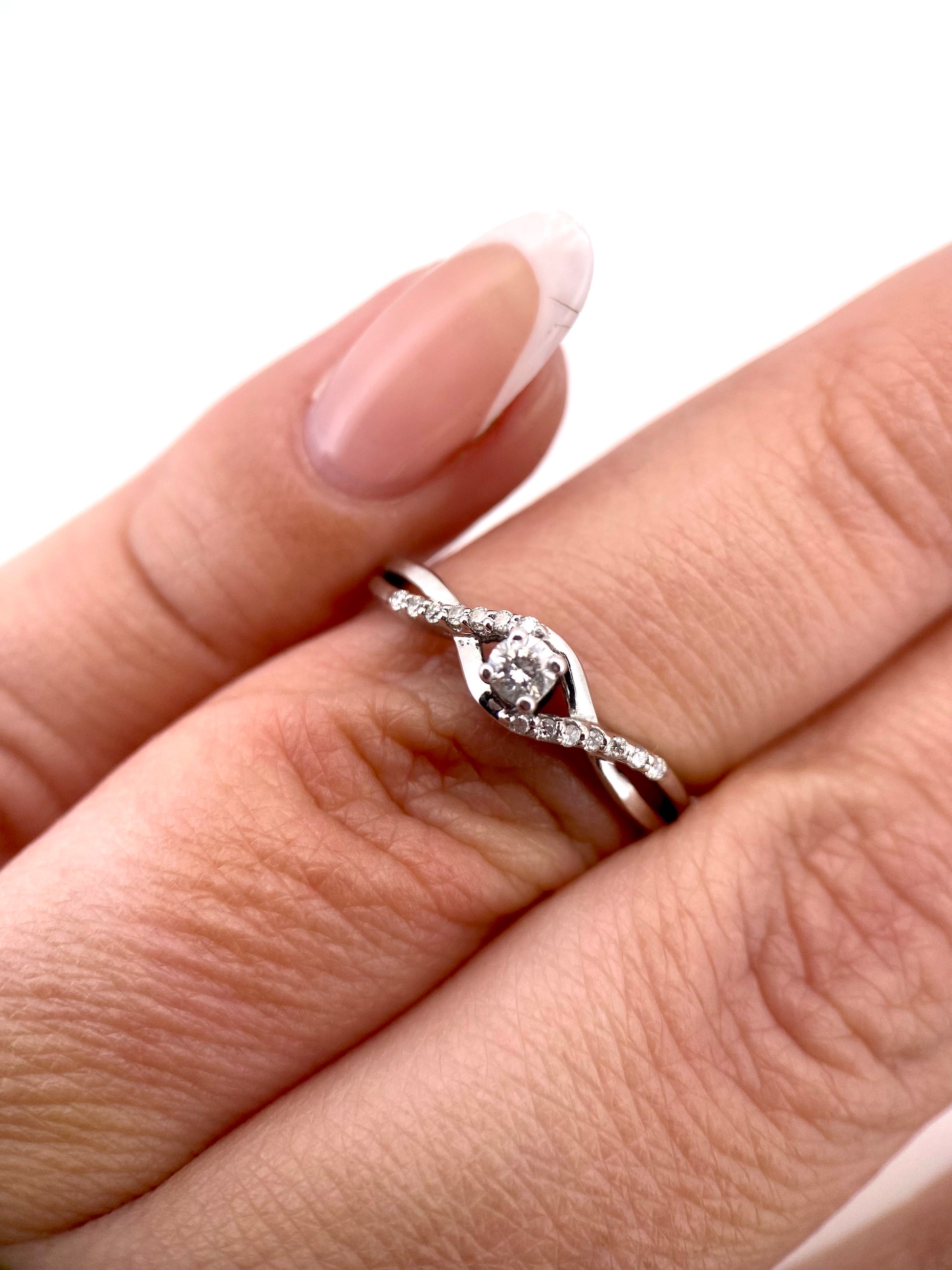 Oro Blanco 14k Redondo 0.17ct de Diamantes Naturales                            Anillo Compromiso OF2299