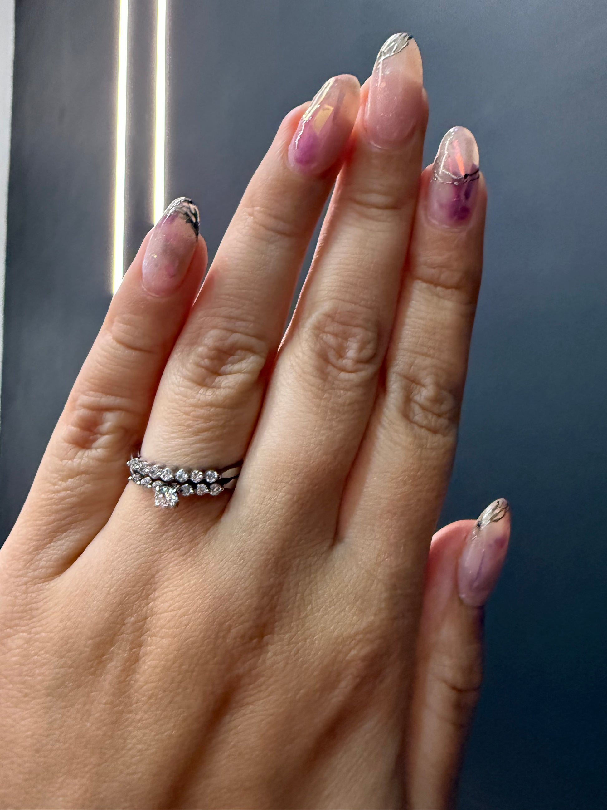 Oro Blanco 14k Redondo con Alianza 0.15ct + 0.13ct de Diamantes Naturales                            Anillo Compromiso OF1589