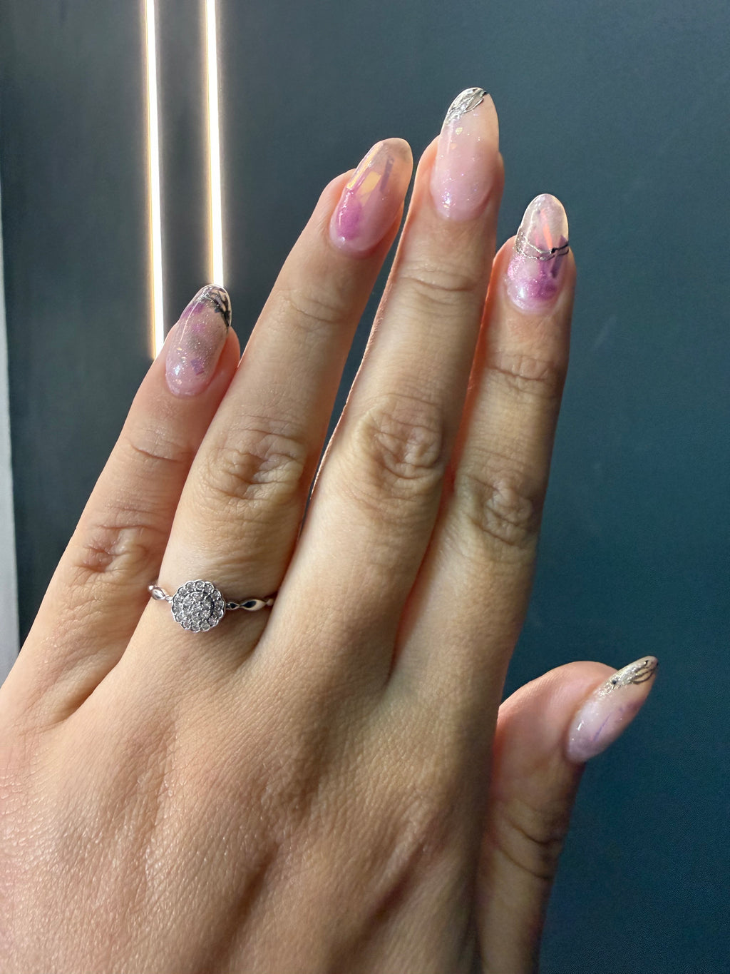 Oro Blanco 14k Redondo 0.16ct de Diamantes Naturales                            Anillo Compromiso OF1868