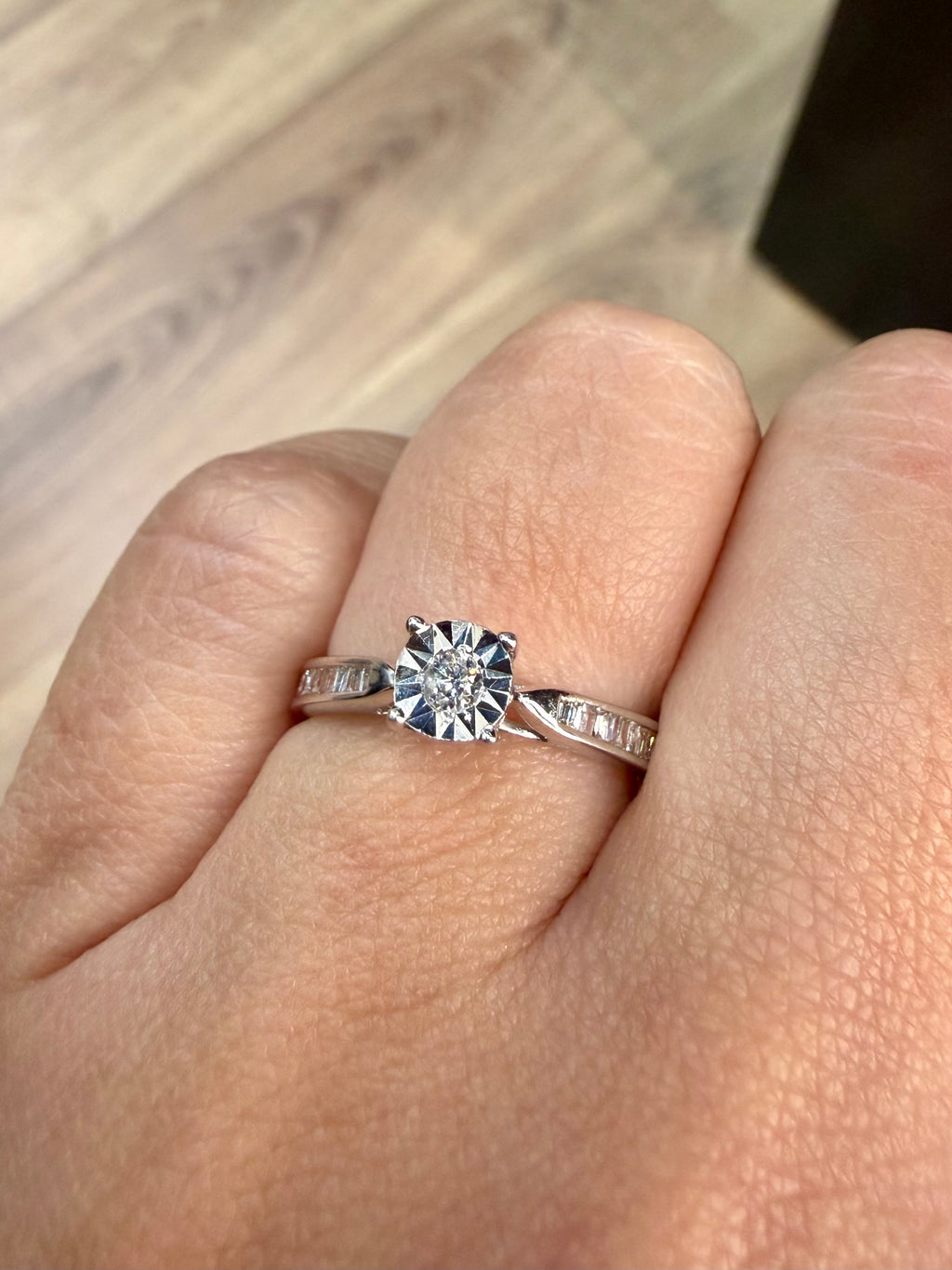 Oro Blanco 14k Redondo 0.25ct de Diamantes Naturales                            Anillo Compromiso OF2310