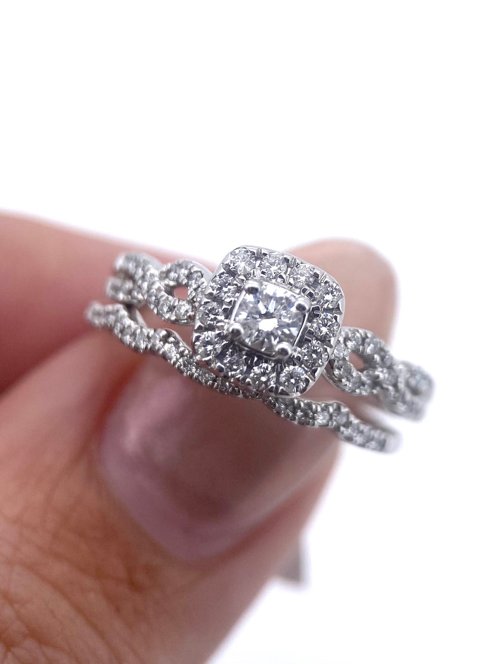 Oro Blanco 14k Princess con Alianza 0.58ct de Diamantes Naturales                            Anillo Compromiso OF2089