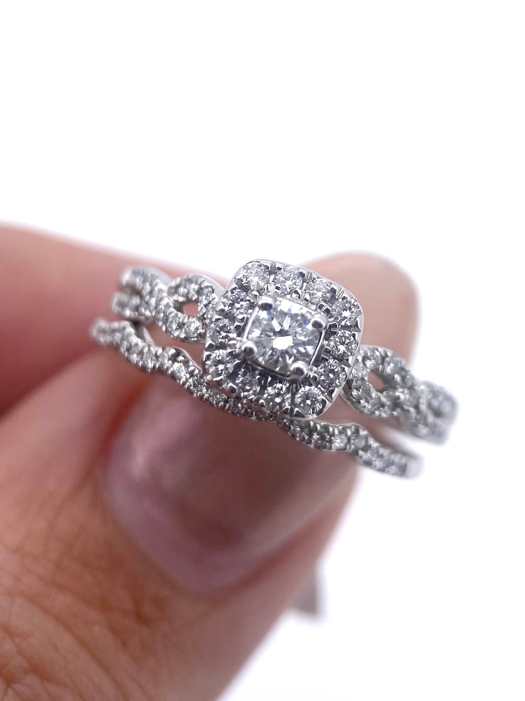 Oro Blanco 14k Princess con Alianza 0.58ct de Diamantes Naturales                            Anillo Compromiso OF2089