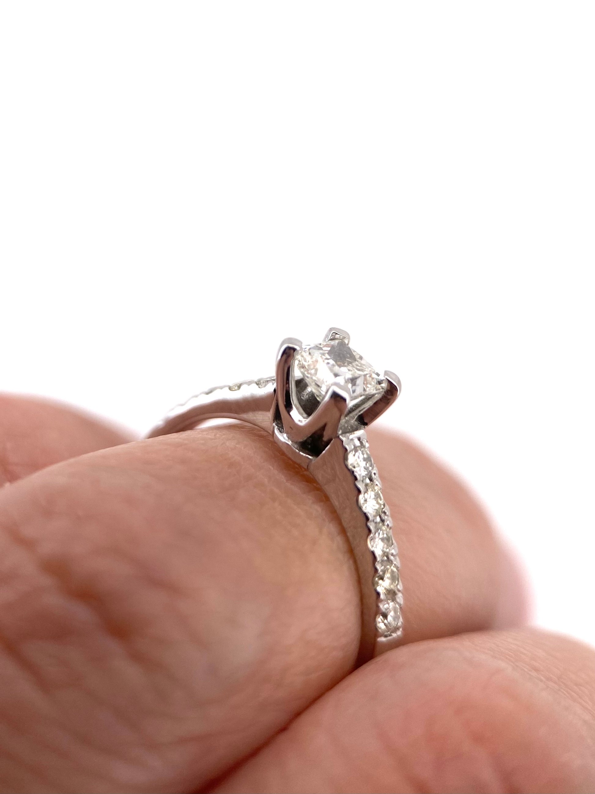 Oro Blanco 14k Princes 0.35ct de Diamante Natural GIA                                        Anillo Compromiso OF2304