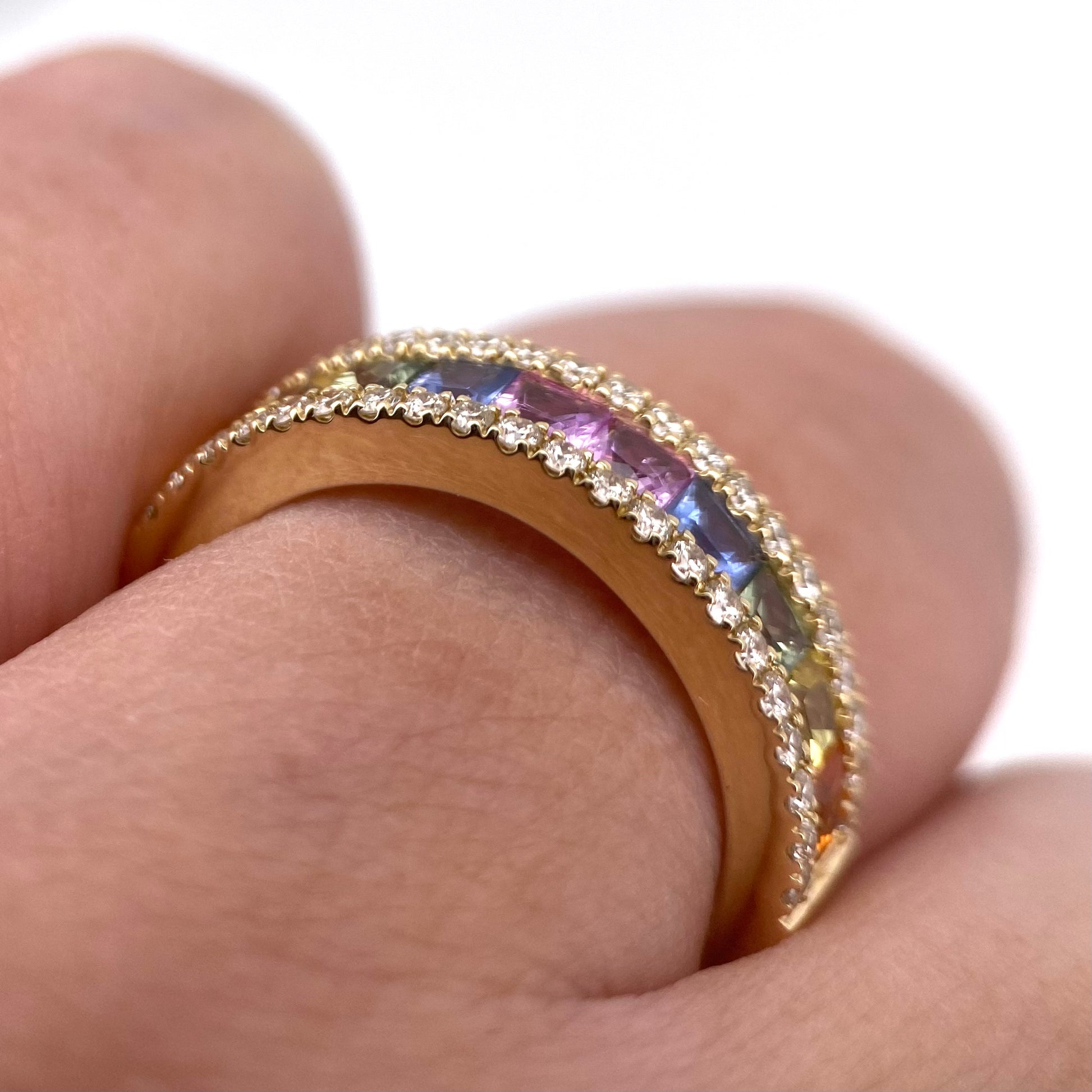 Oro Amarillo 14k Princess 1.60ct + 0.40ct de Diamantes y Zafiros Naturales Churumbela OF2317