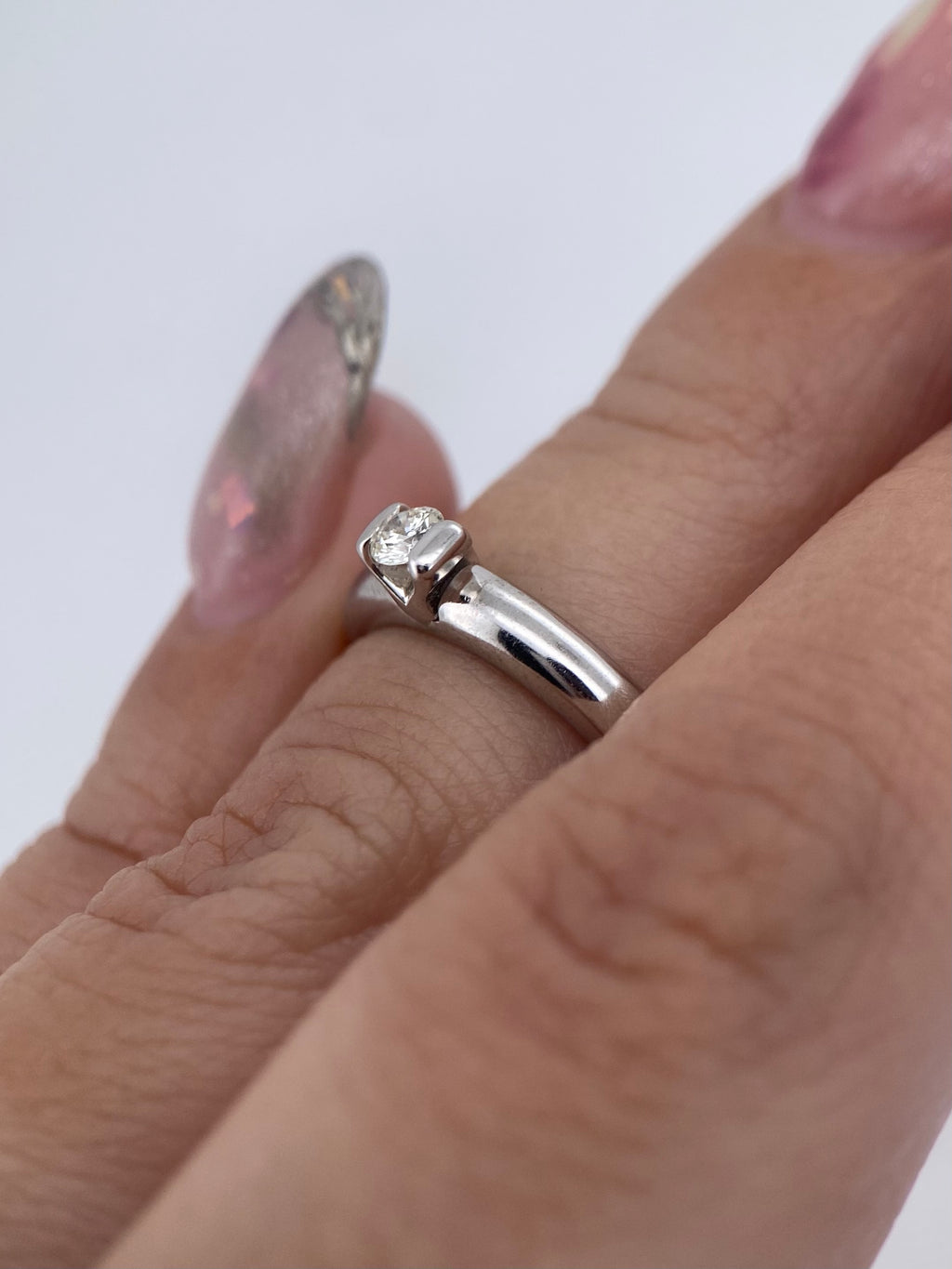 Oro Blanco 14k Redondo 0.11ct de Diamante Natural                                                  Anillo Compromiso OF1503