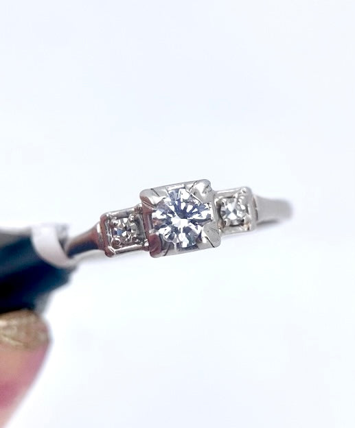 Oro Blanco 14k Princess 0.20ct +0.04ct L de Diamantes Naturales                            Anillo Compromiso OF1888