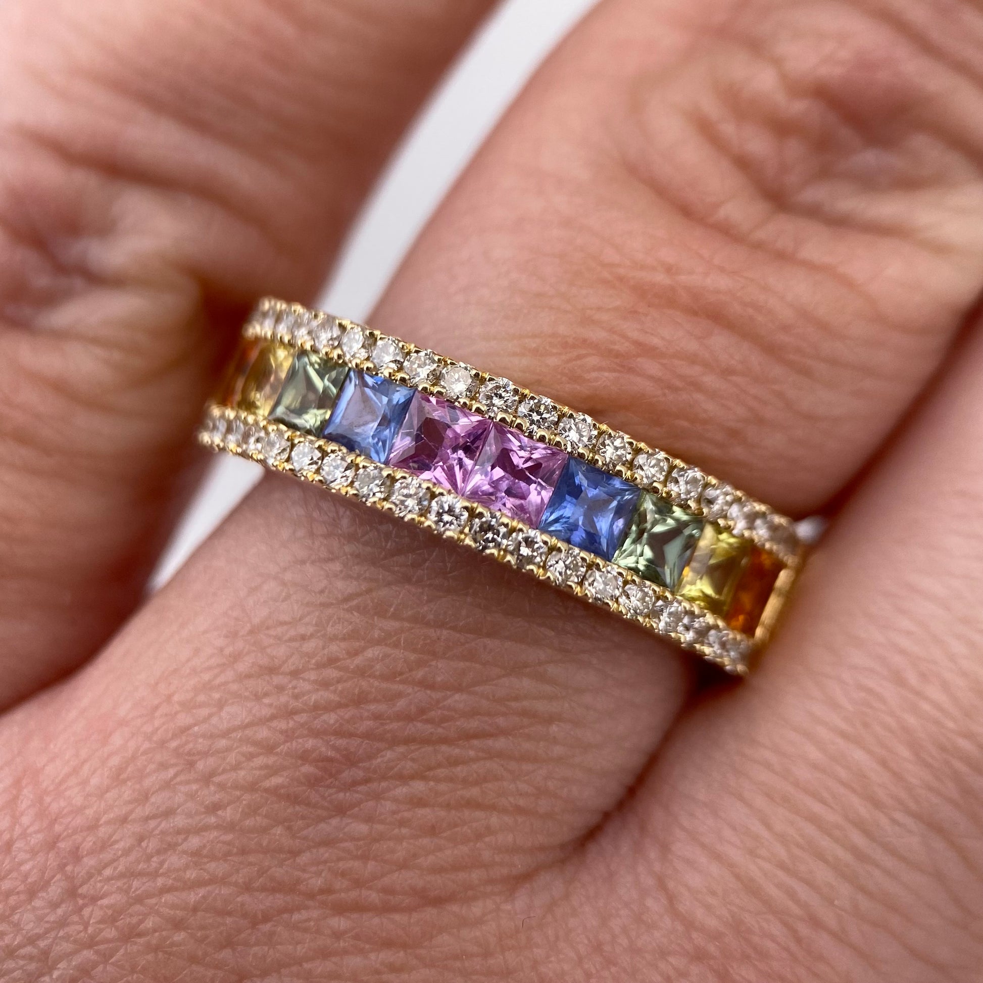 Oro Amarillo 14k Princess 1.60ct + 0.40ct de Diamantes y Zafiros Naturales Churumbela OF2317