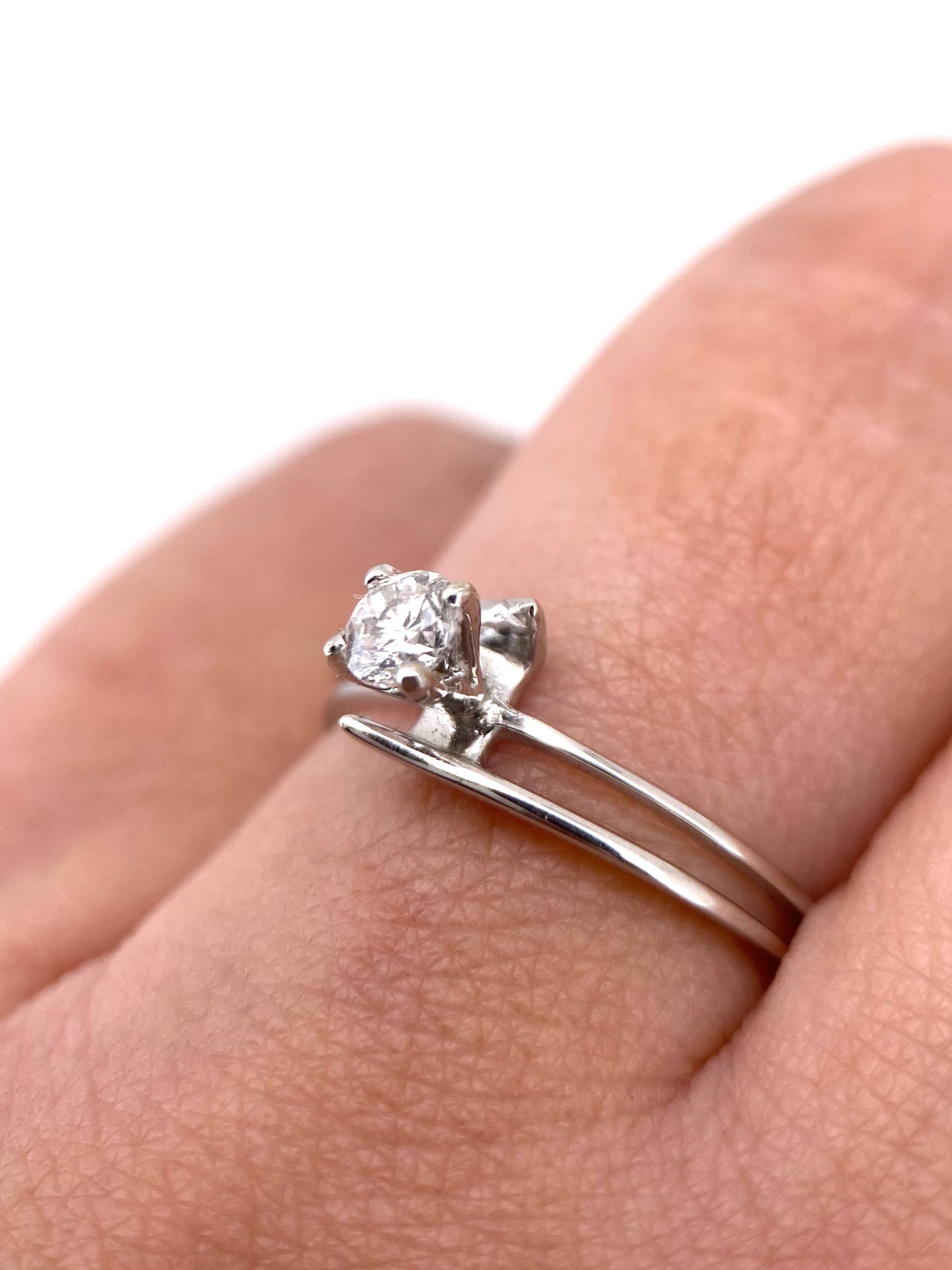 Oro Blanco 14k Redondo 0.20ct de Diamantes Naturales                            Anillo Compromiso OF2308