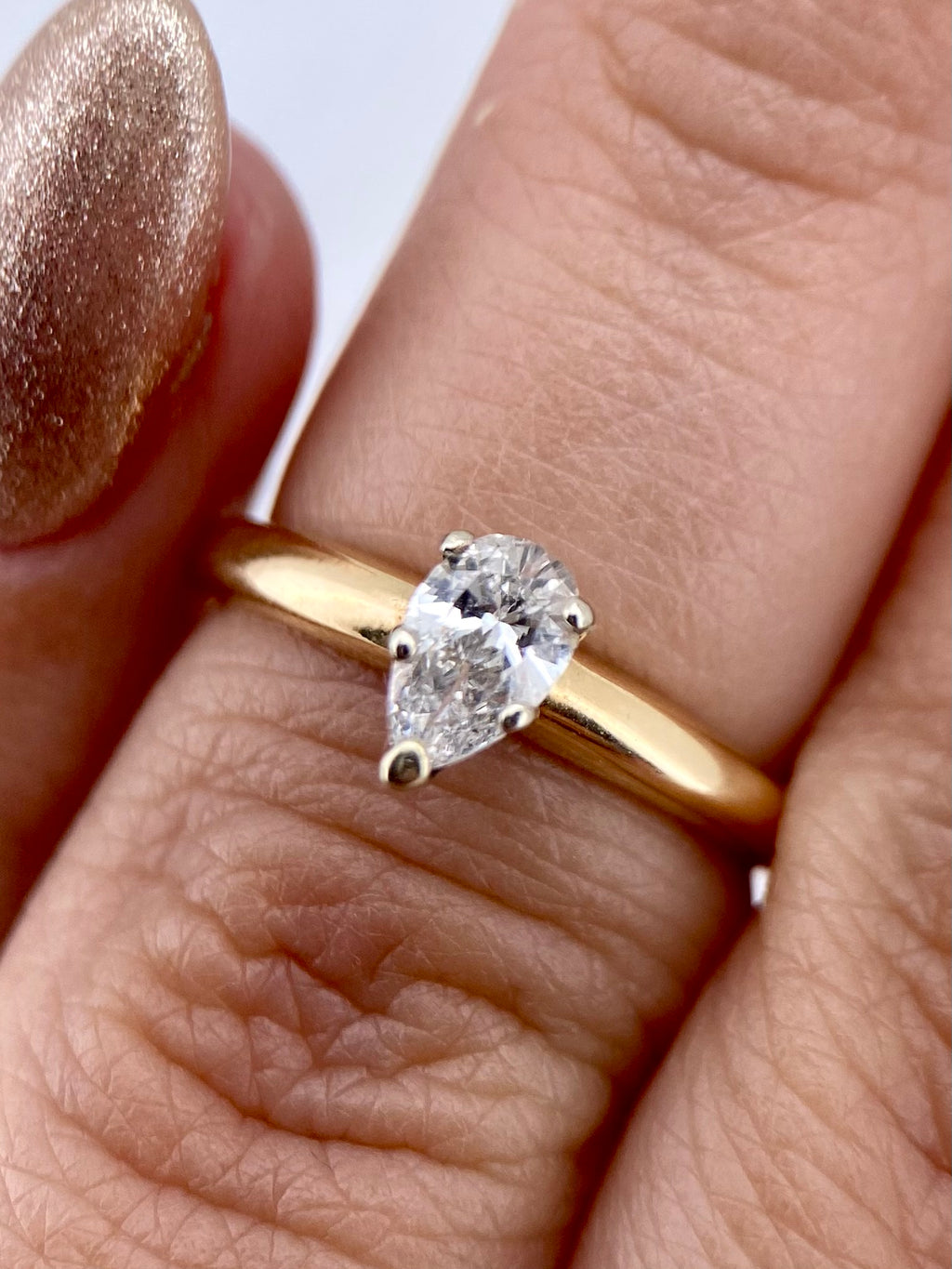Oro Amarillo 14k Pera 0.45ct de Diamante Natural                              Anillo Compromiso OF1835