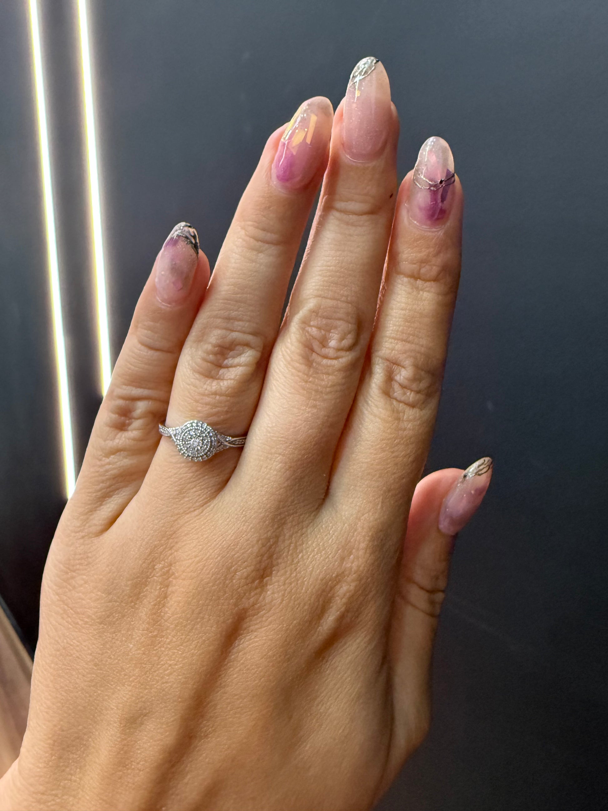 Oro Blanco 14k Redondo 0.17ct de Diamantes Naturales                            Anillo Compromiso OF1867