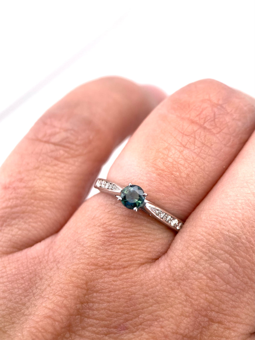 Oro Blanco 14k Redondo 0.24ct Blue+ 0.10ct Lde Diamantes Naturales                             Anillo Compromiso OF2309