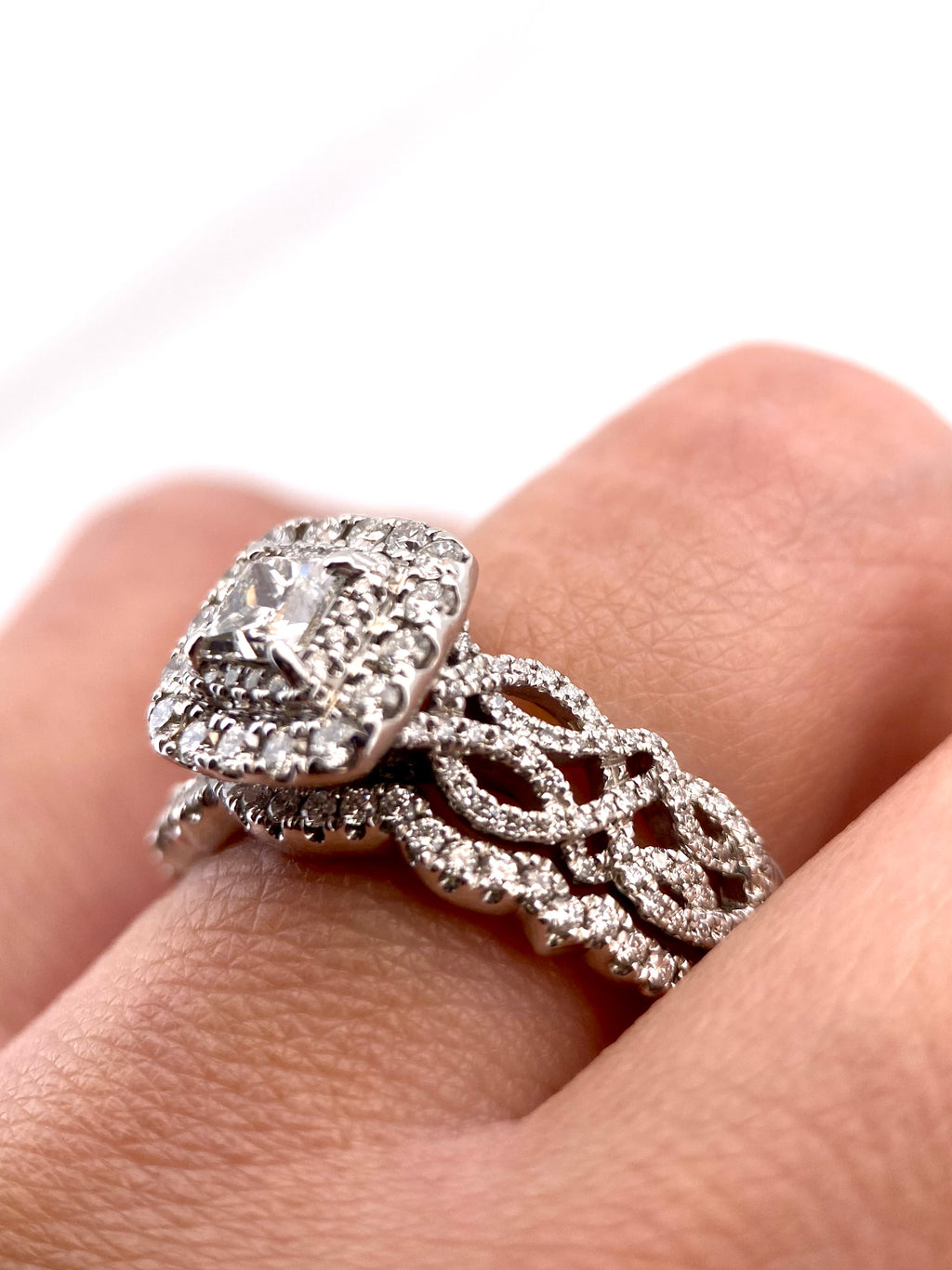 Oro Blanco 14k Princes 2.12ct de Diamantes Naturales                            Anillo Compromiso OF2295