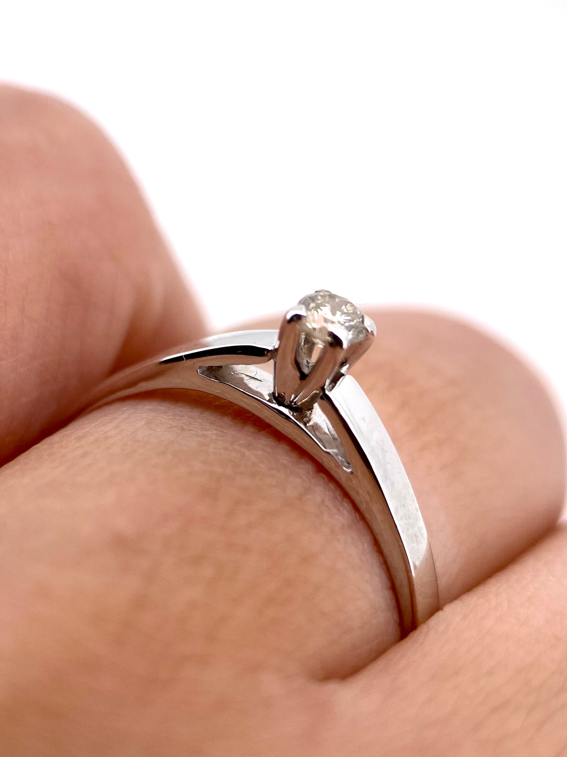 Oro Blanco 14k Redondo 0.12ct de Diamante Natural                                                  Anillo Compromiso OF2326