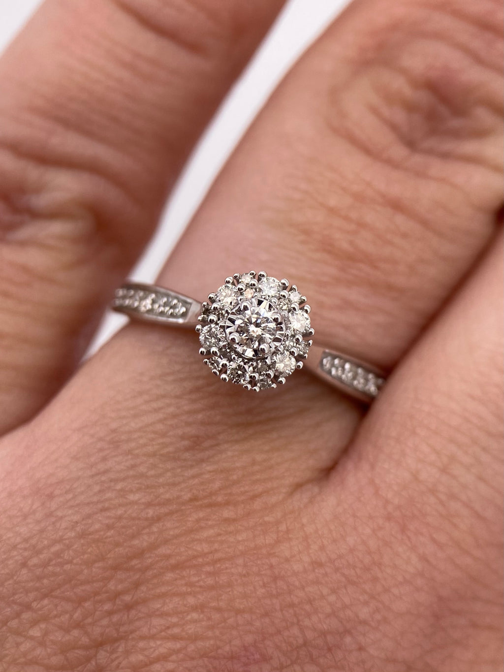 Oro Blanco 14k Redondo 0.33ct de Diamantes Naturales                            Anillo Compromiso OF2294