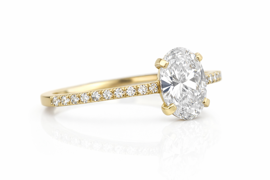 Diamante Laboratorio IGI Oval 1.00ct+0.16ct Oro Amarillo-Anillo de Compromiso