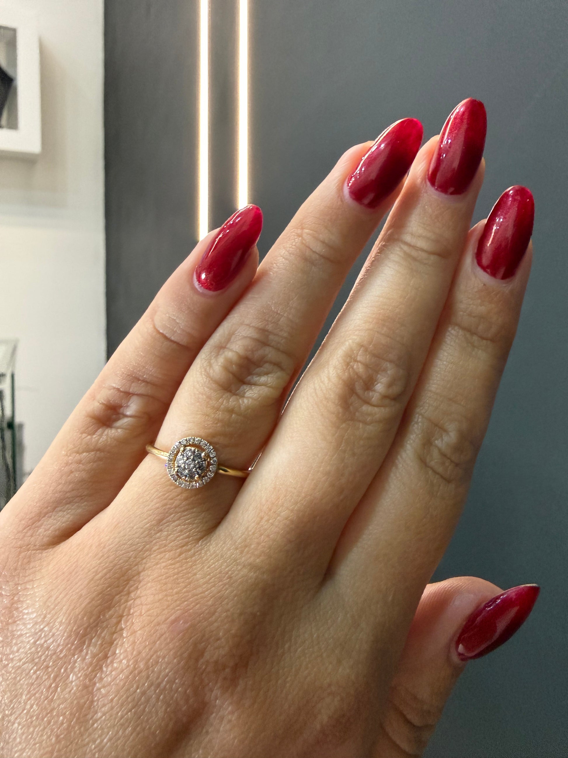 Oro Amarillo 14k Redondo 0.31ct de Diamantes Naturales                            Anillo Compromiso OF1854