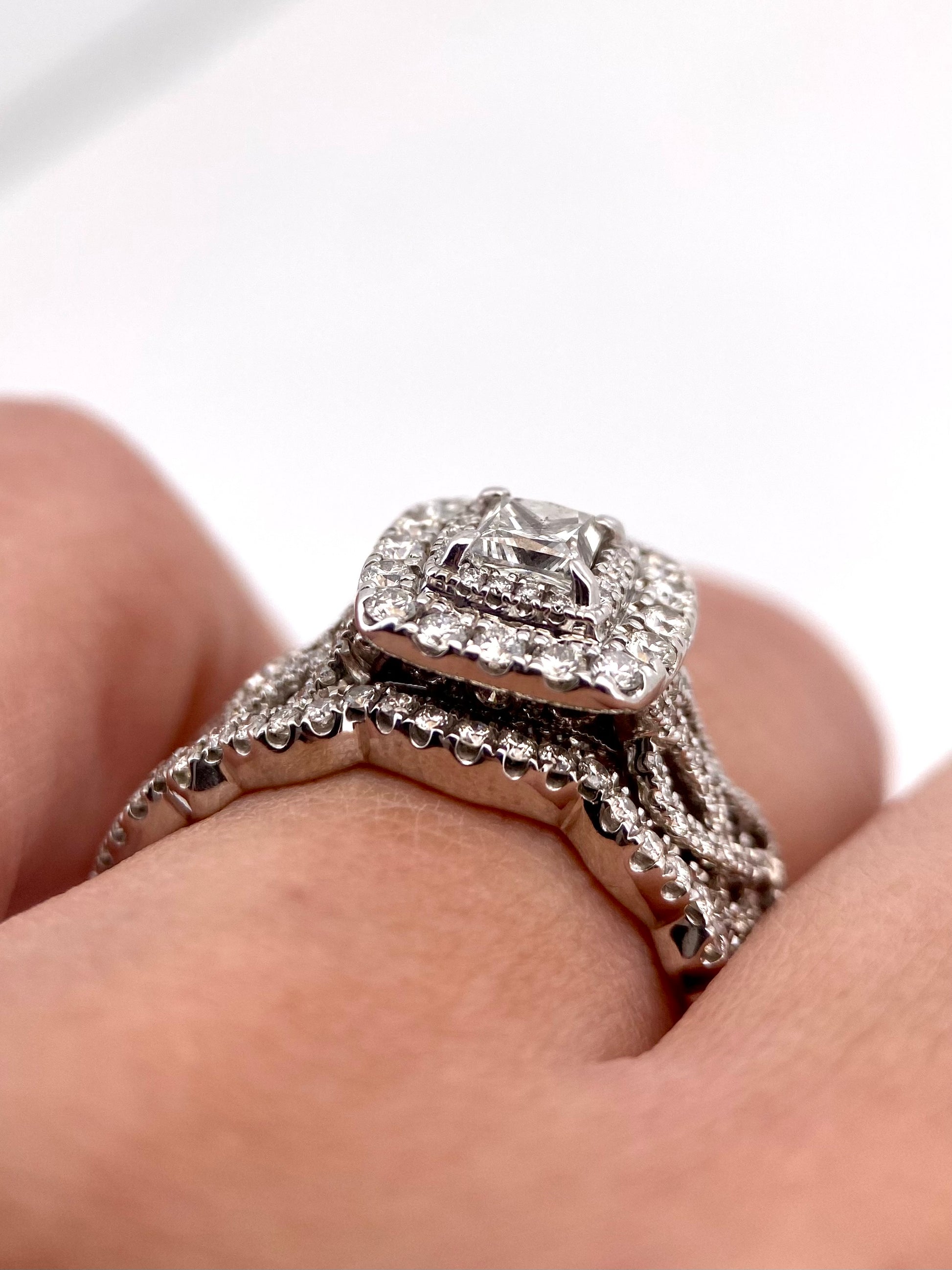 Oro Blanco 14k Princes 2.12ct de Diamantes Naturales                            Anillo Compromiso OF2295