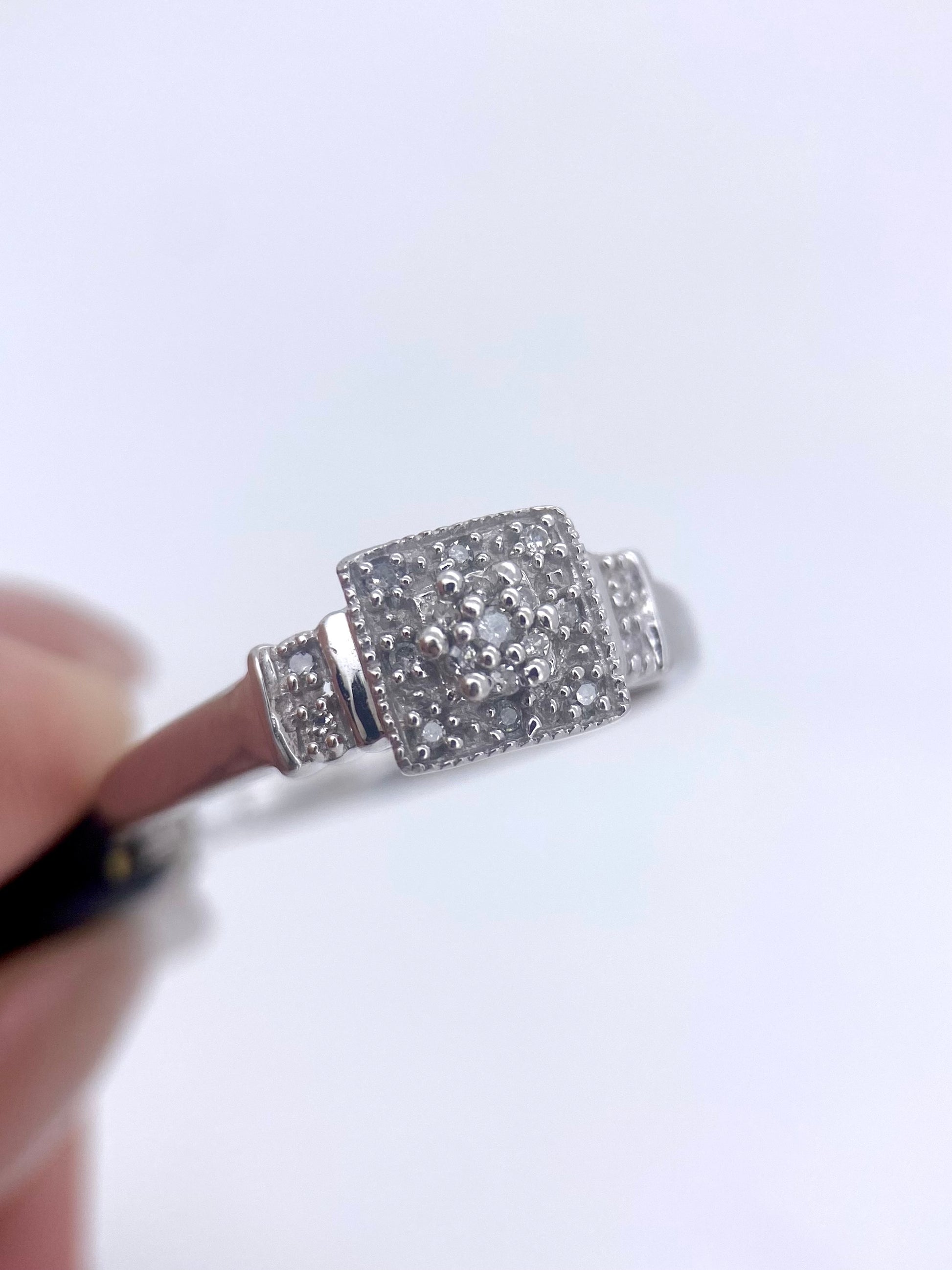 Oro Blanco 14k Princess 0.20ct de Diamantes Naturales                            Anillo Compromiso OF1418