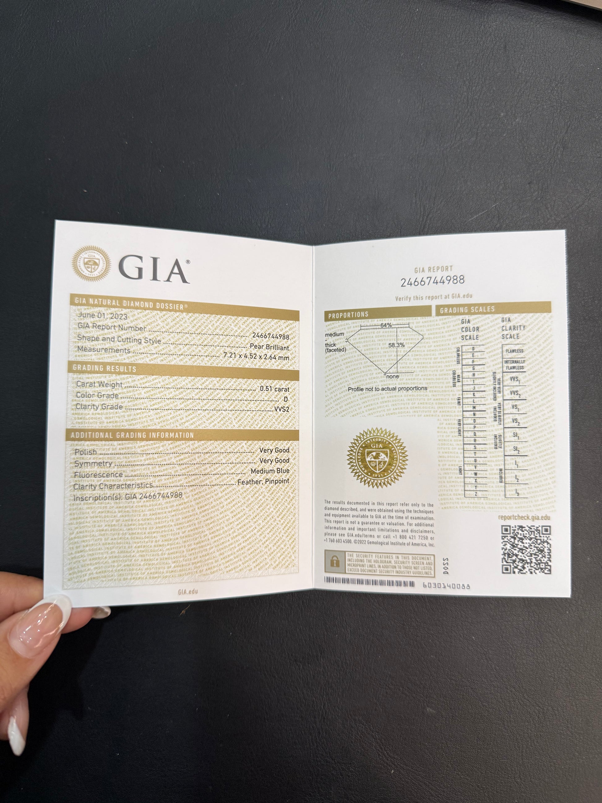 Pera 0.51ct Diamante GIA