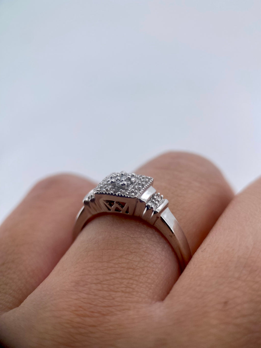 Oro Blanco 14k Princess 0.20ct de Diamantes Naturales                            Anillo Compromiso OF1418