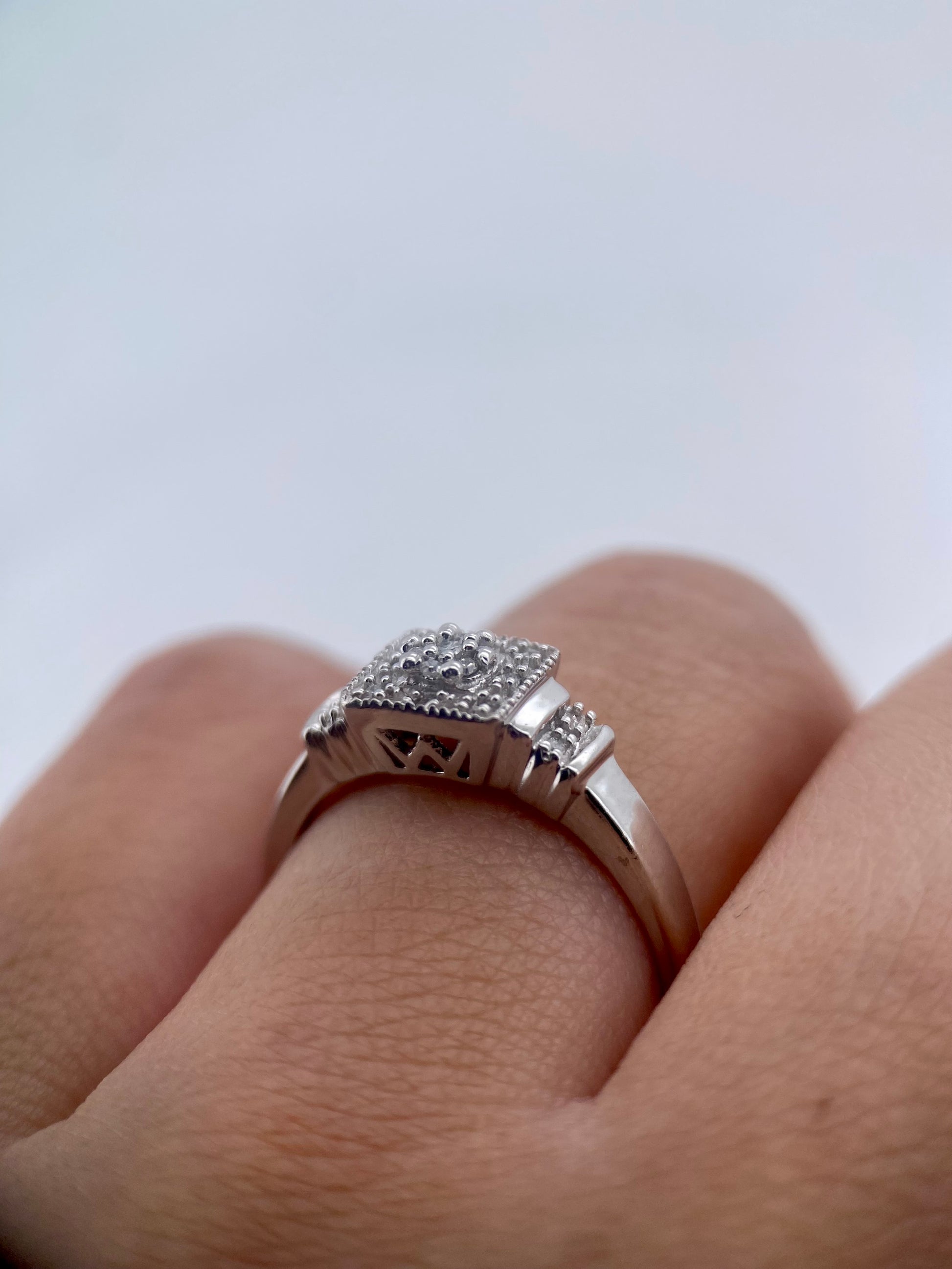 Oro Blanco 14k Princess 0.20ct de Diamantes Naturales                            Anillo Compromiso OF1418