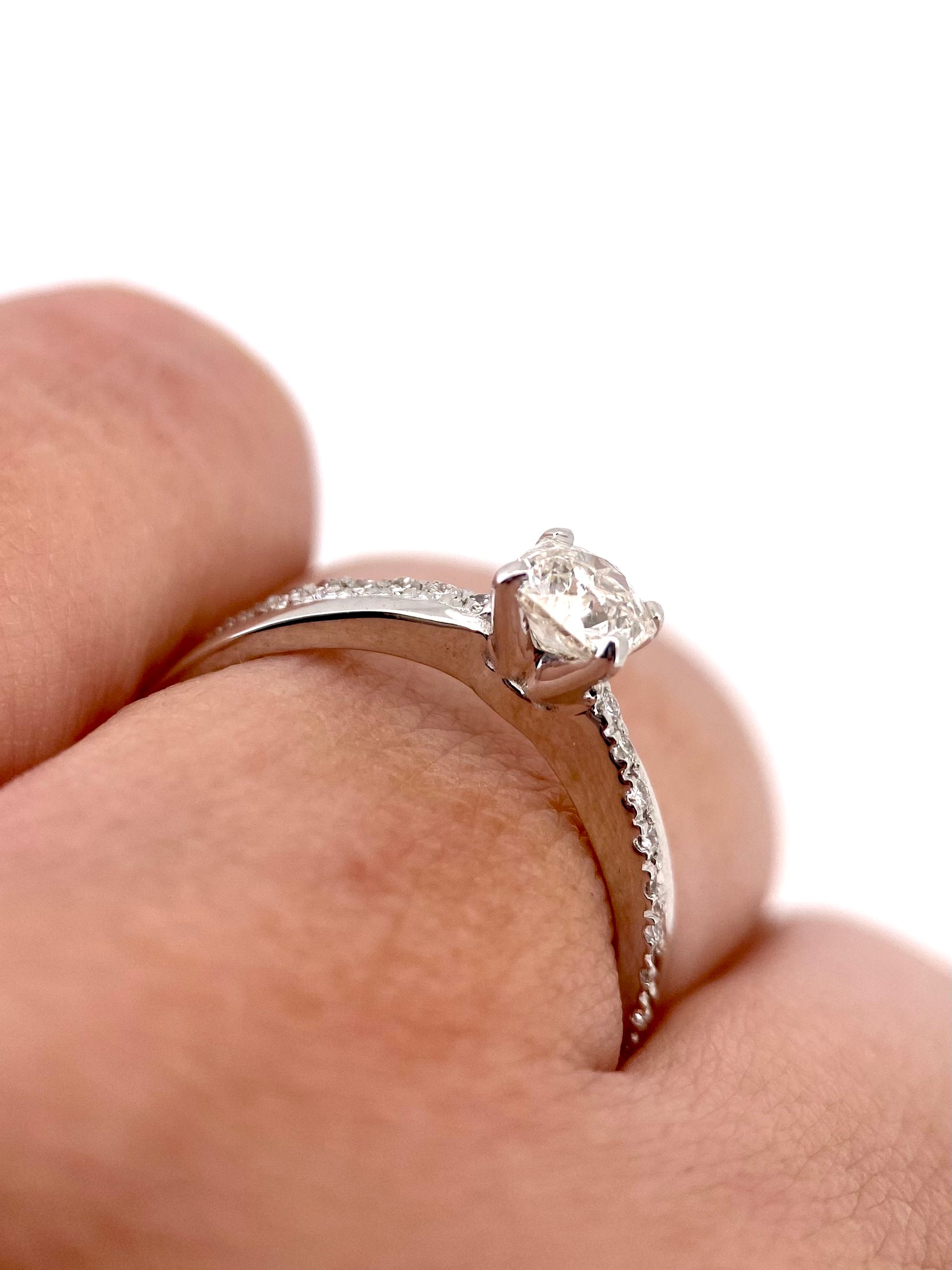 Oro Blanco 14k Redondo 0.30ct + 0.16ct Lde Diamantes Naturales                            Anillo Compromiso OF2300
