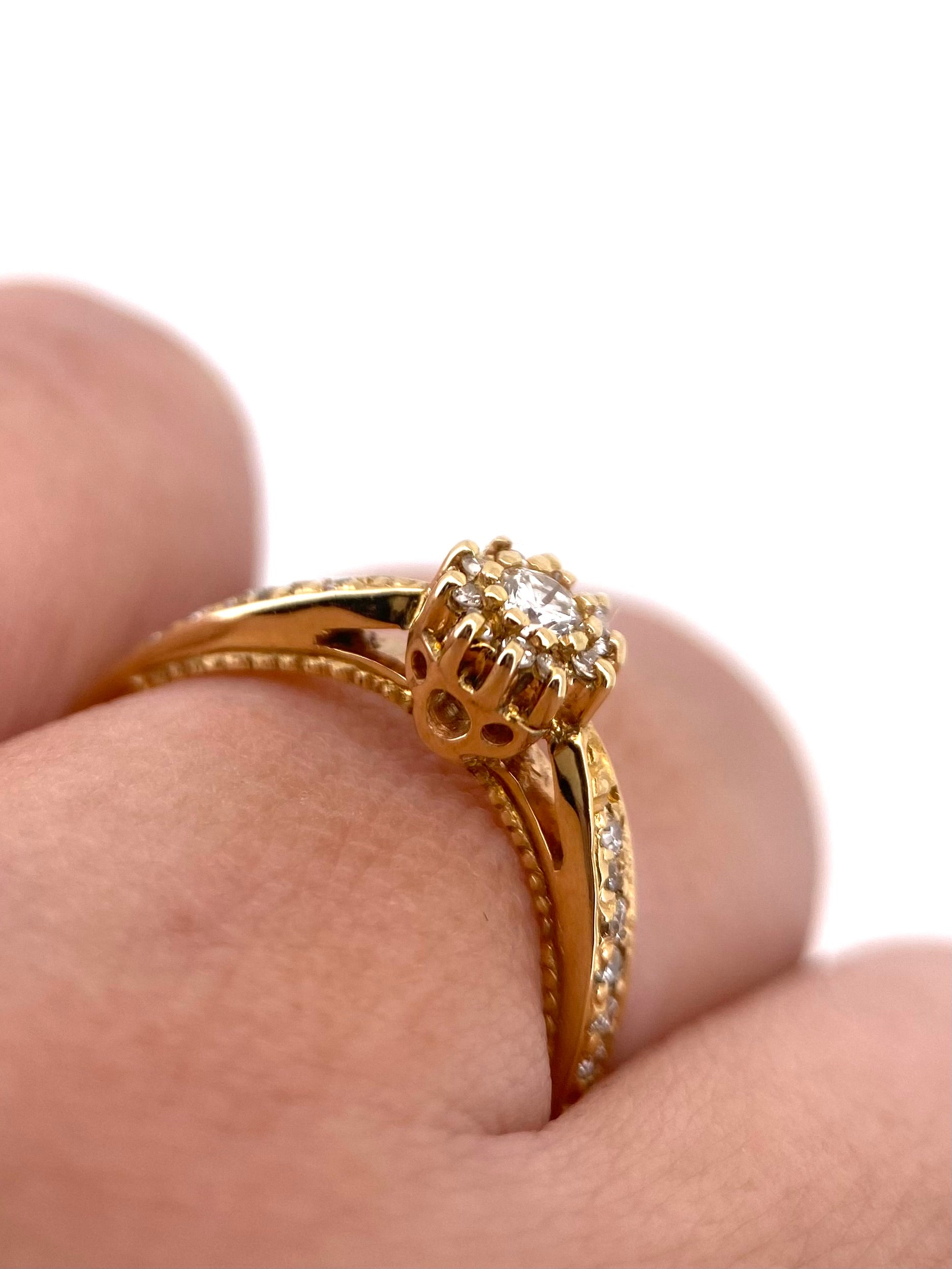 Oro Amarillo 14k Redondo 0.25ct de Diamantes Naturales                            Anillo Compromiso OF2301