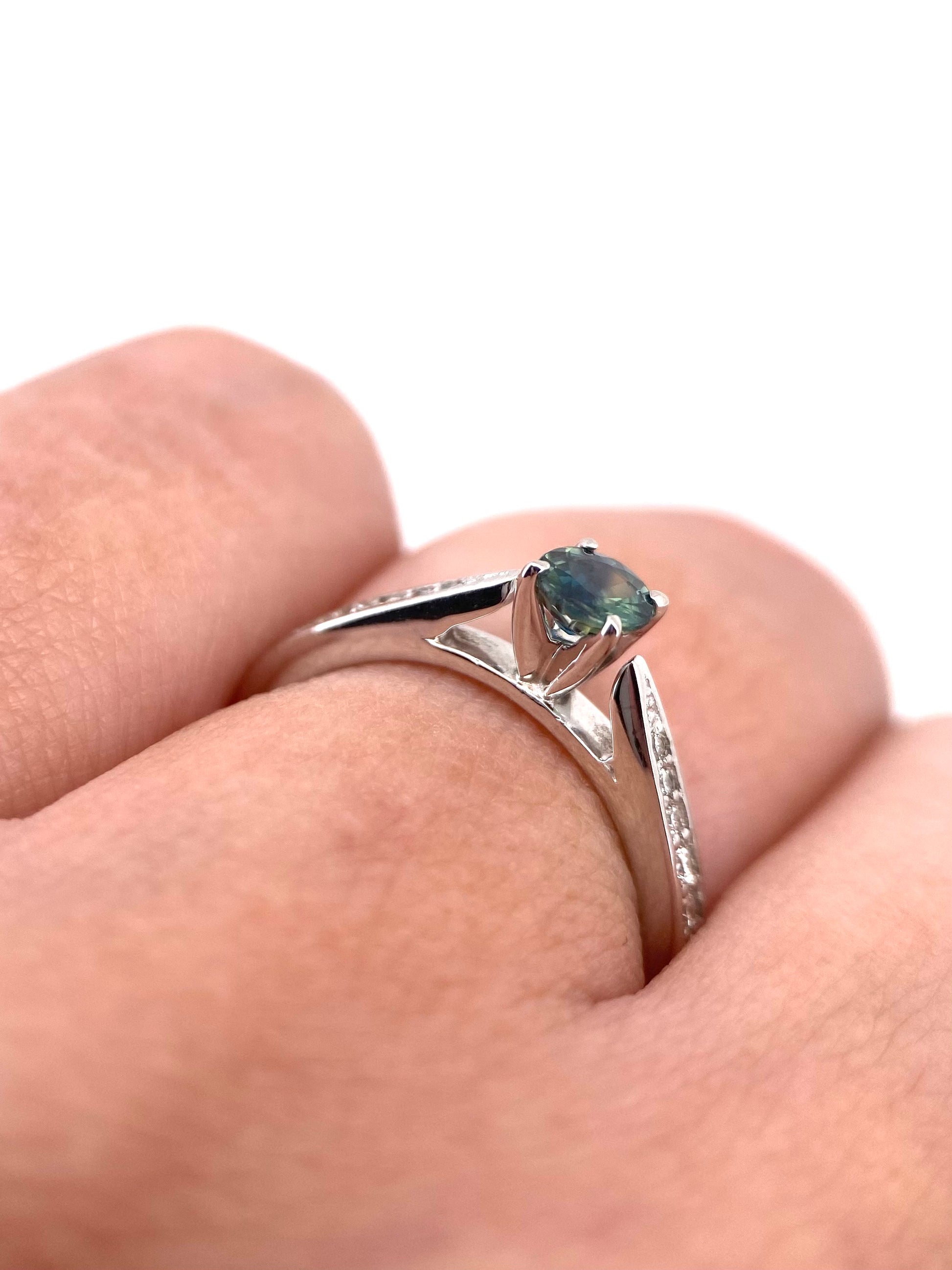 Oro Blanco 14k Redondo 0.24ct Blue+ 0.10ct Lde Diamantes Naturales                             Anillo Compromiso OF2309